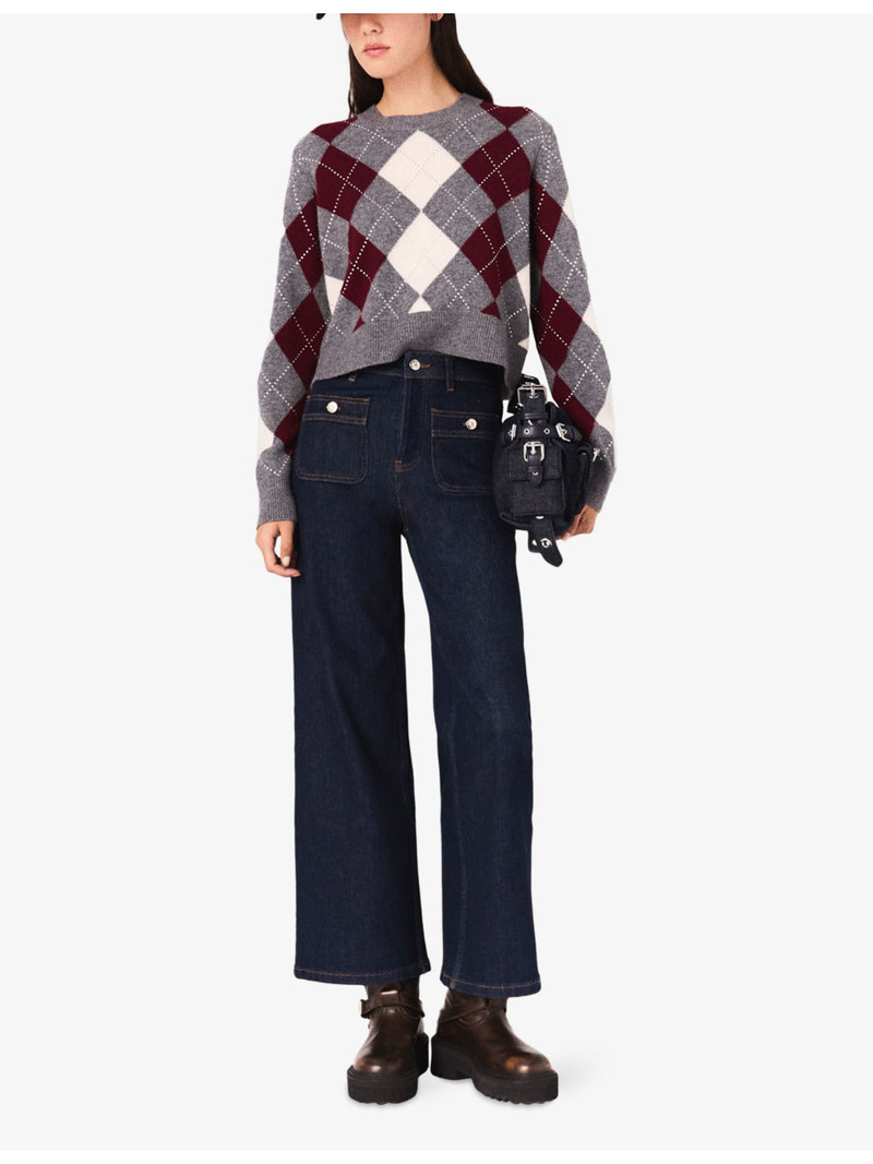 maje Cropped Long-Sleeve Argyle Wool Jumper outlook