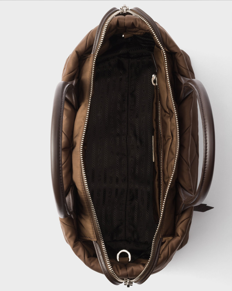 Medium padded Re-Nylon and leather tote bag 4