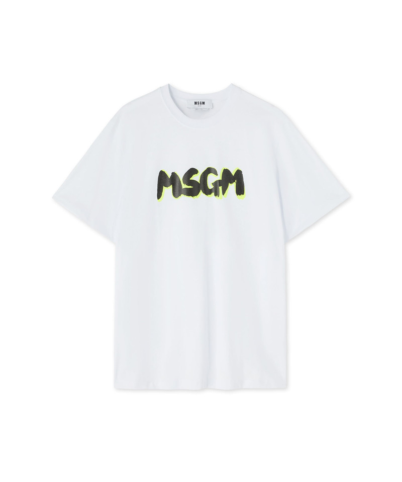 MSGM Cotton crewneck t-shirt with new brushed MSGM logo in fluorescent shade outlook