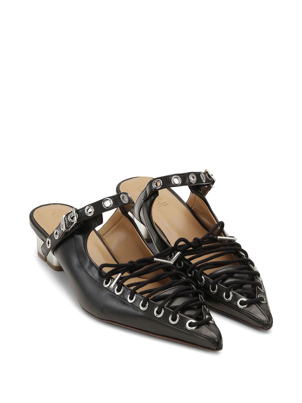 laced leather mules - 2
