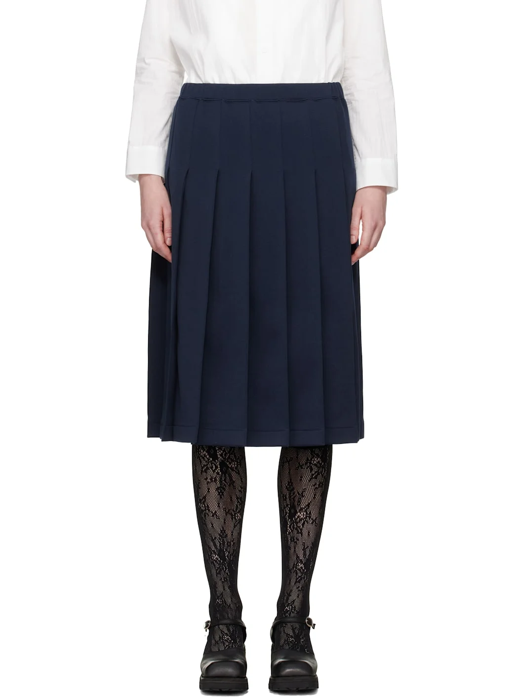 Navy Pleated Midi Skirt - 1