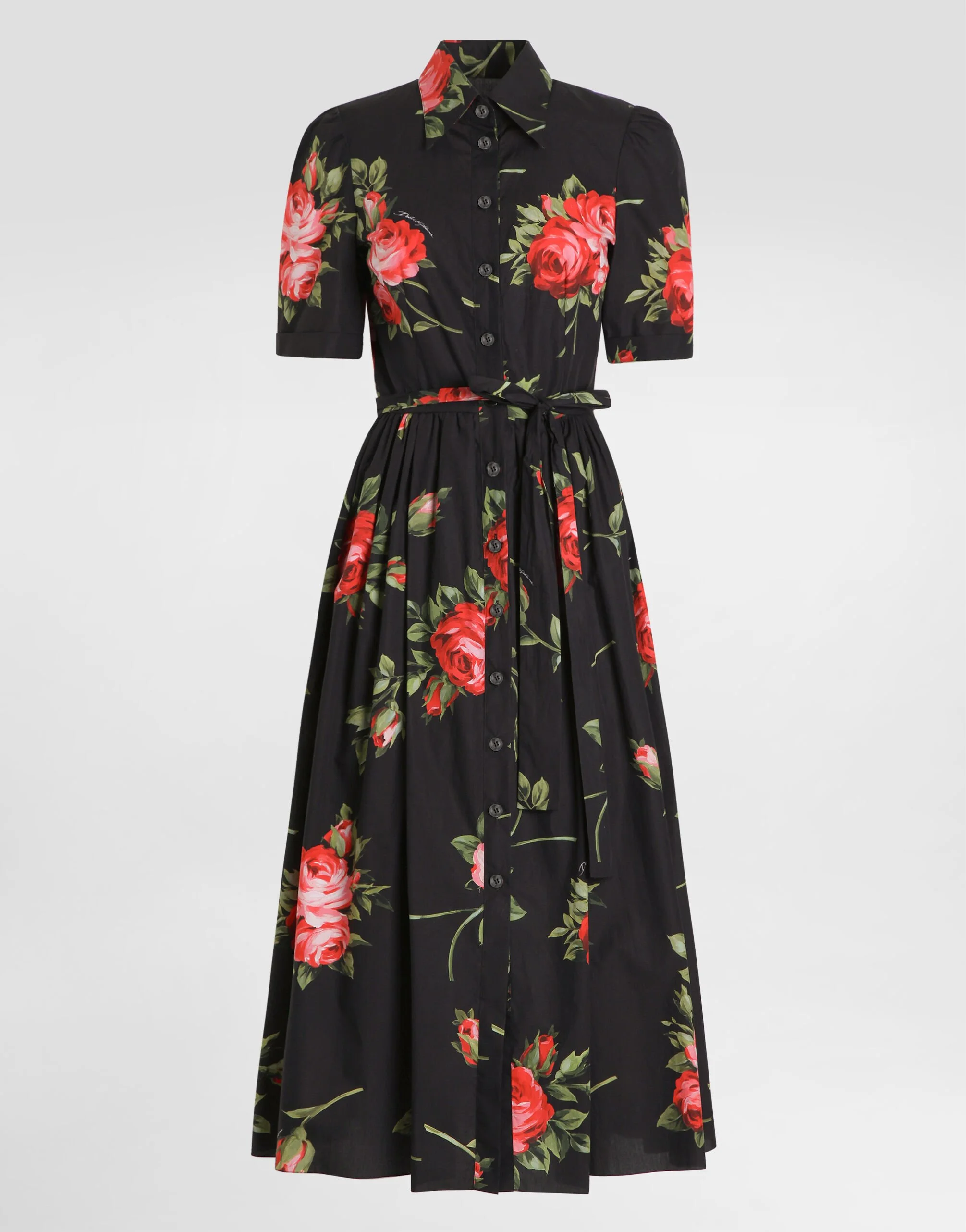 Rose bouquet-print poplin shirt dress - 1