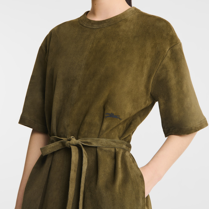 Leather long dress Khaki - Leather 5