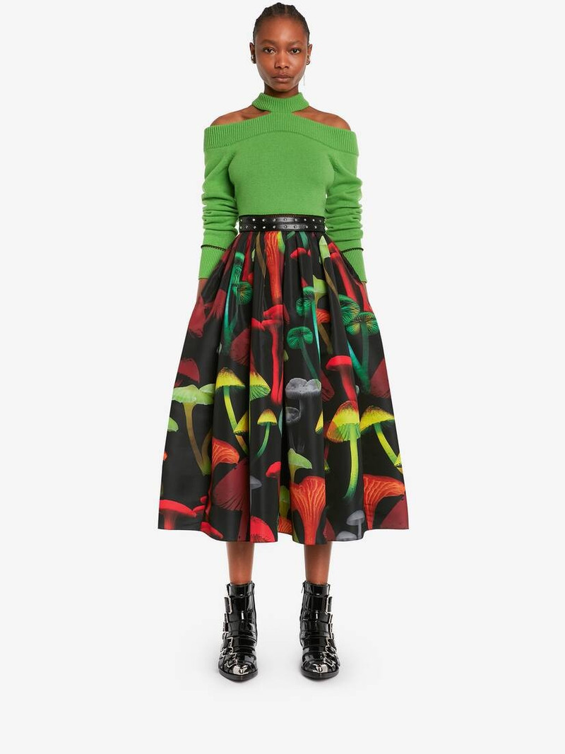 Alexander McQueen Women's Psychedelic Mushroom Gathered Skirt in Black/multicolour outlook