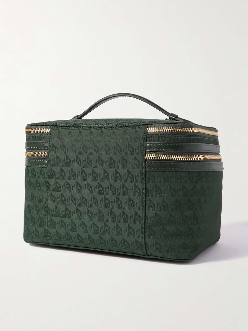 Anya Hindmarch Vanity Kit leather-trimmed nylon-jacquard cosmetics case Dark green outlook
