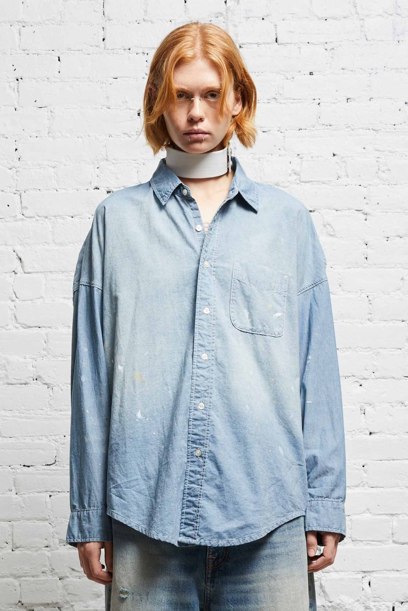LONG SLEEVE BUTTON-UP - BLUE CHAMBRAY - 1
