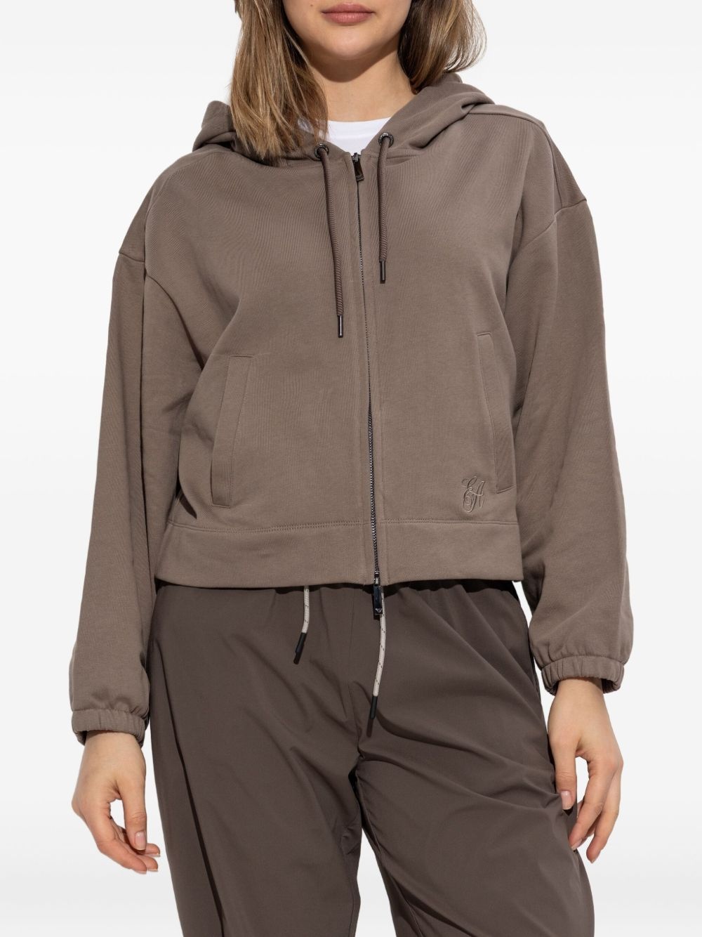 logo-embroidered zip-up hoodie - 3