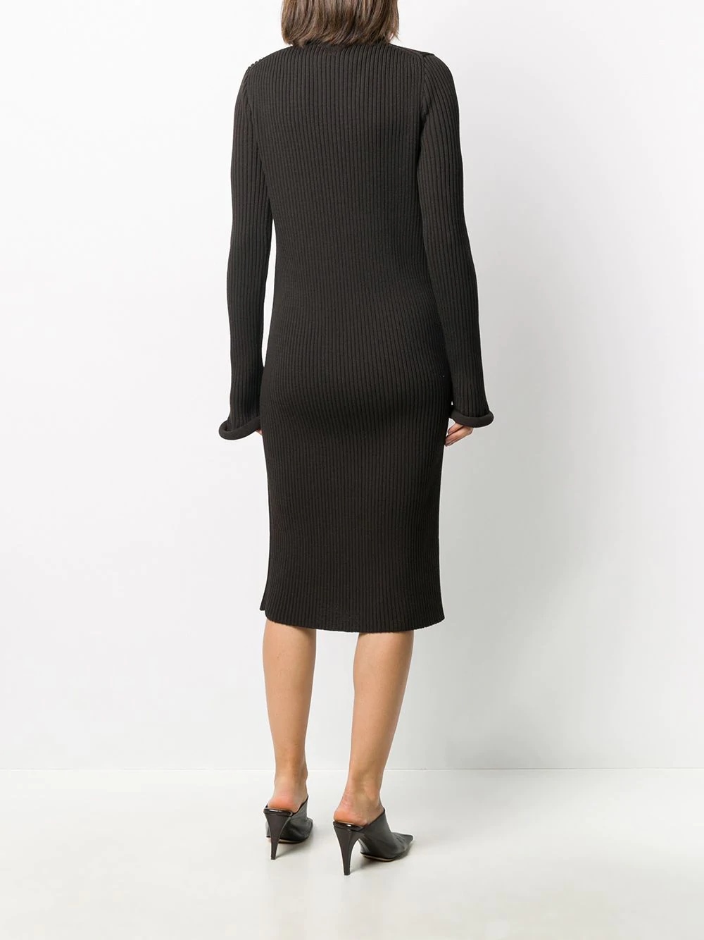 rib knit dress with roll cuff sleeves - 4