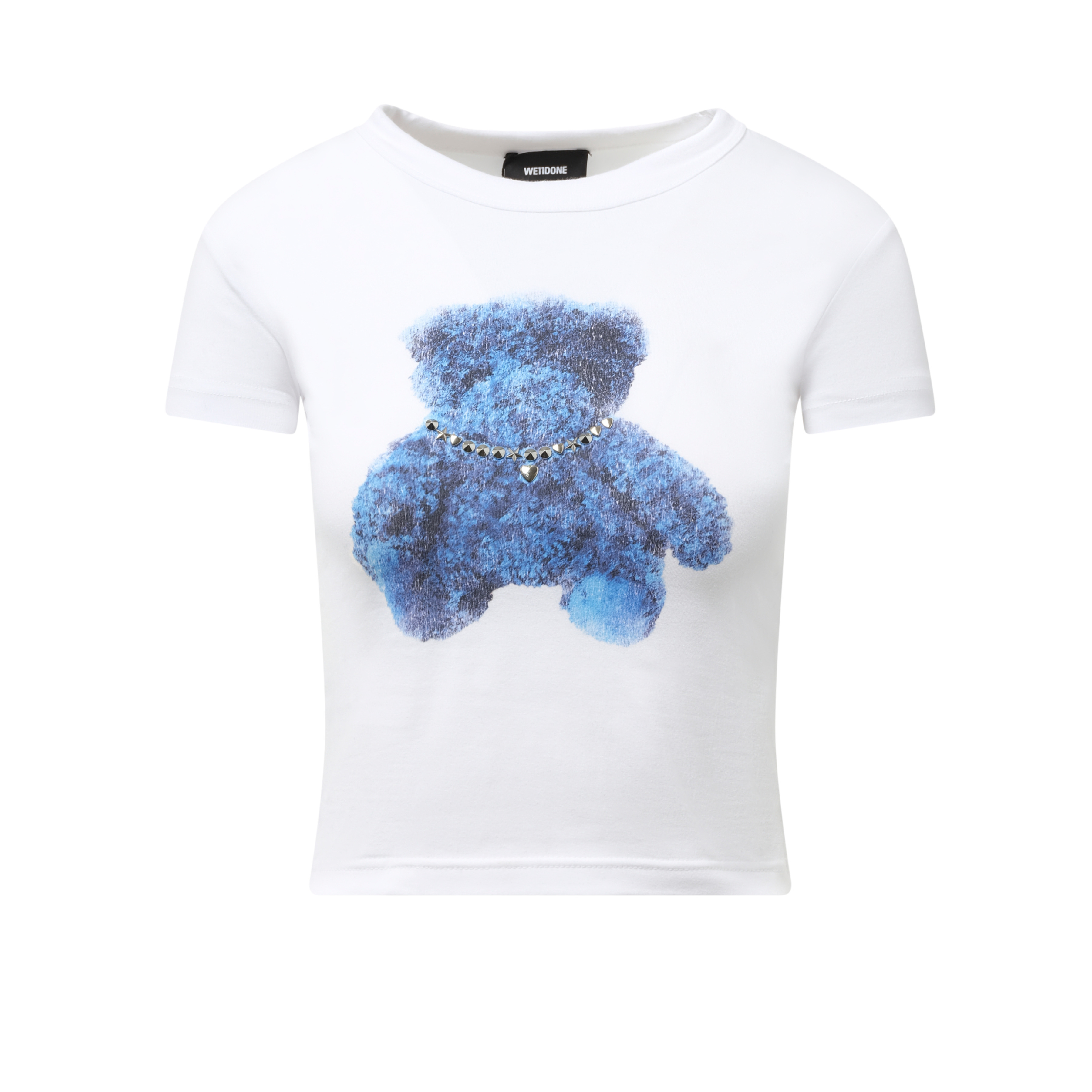 Womens Studded Bear Cropped T-Shirt in White - 2