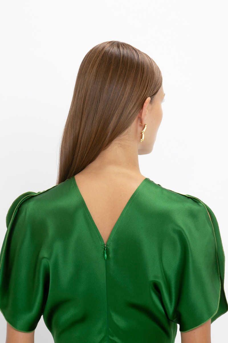Gathered Waist Midi Dress In Emerald 4