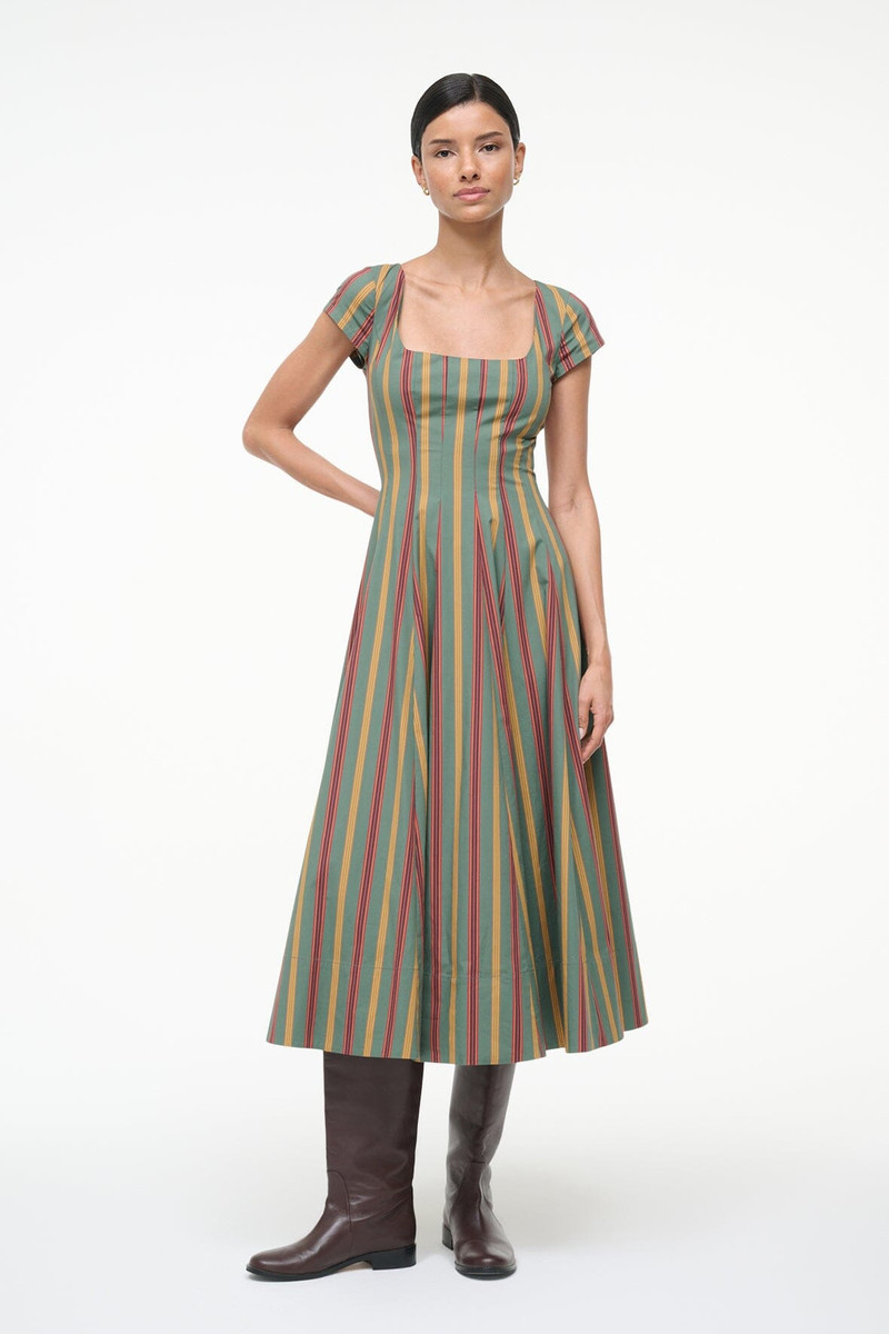 STAUD STAUD SHORT SLEEVE WELLS DRESS TRAILBLAZER STRIPE outlook