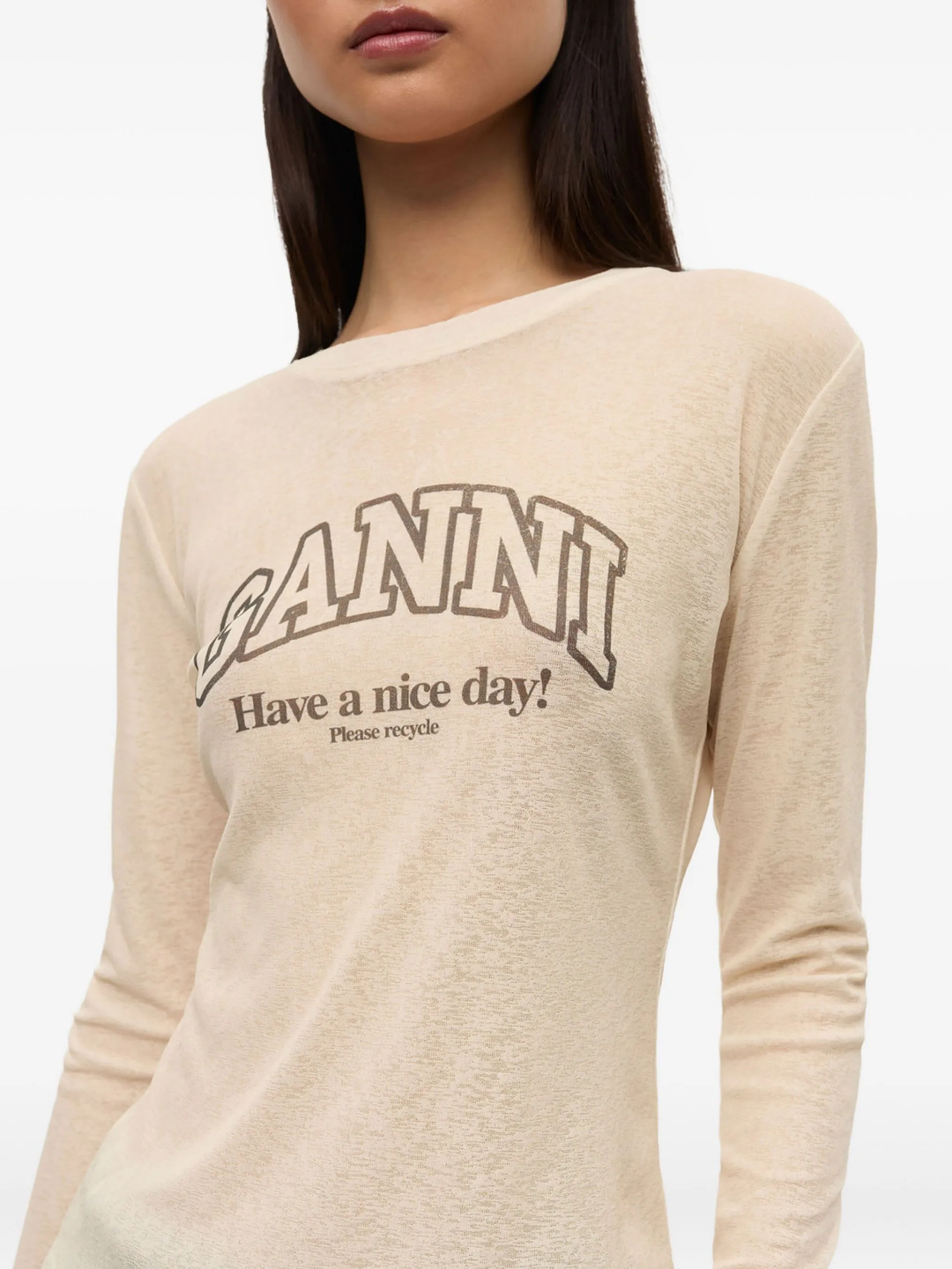 Printed Marl Mesh Long Sleeve Top - 5
