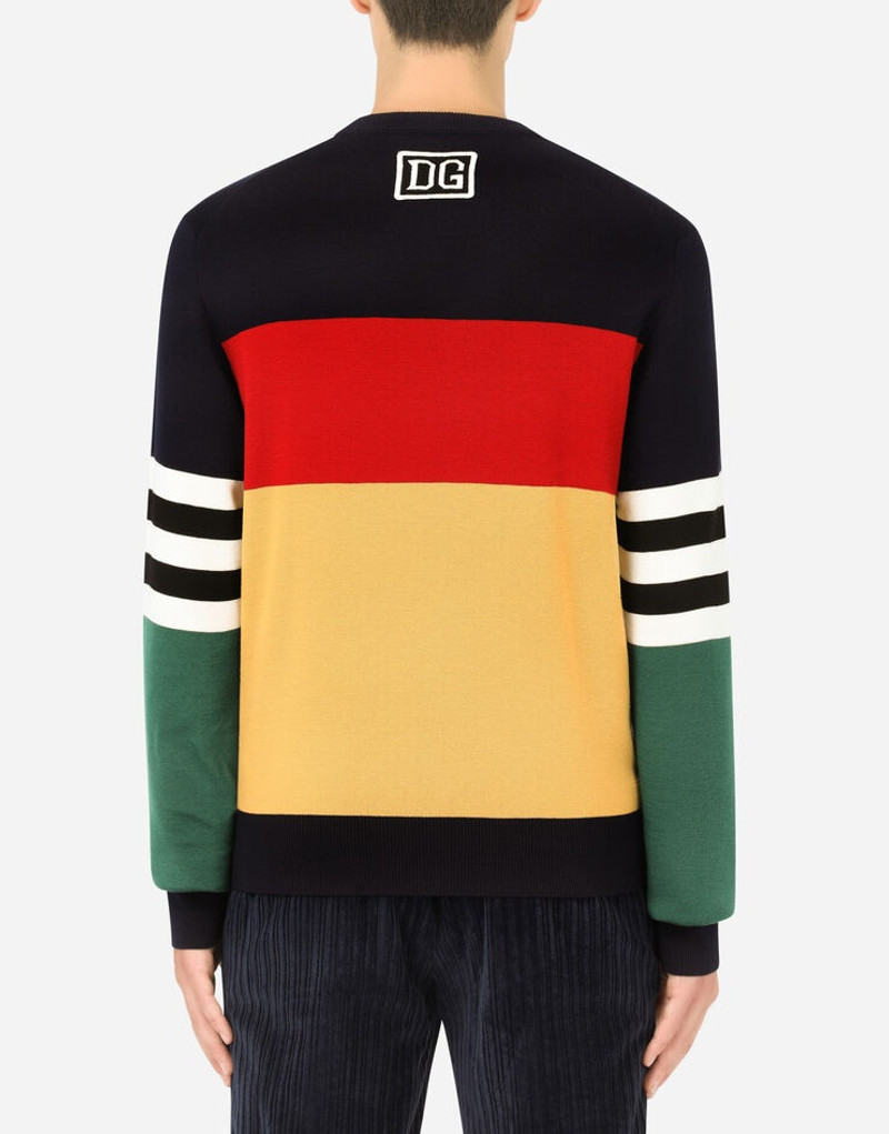 Dolce & Gabbana Wool round-neck sweater with intarsia and patch outlook