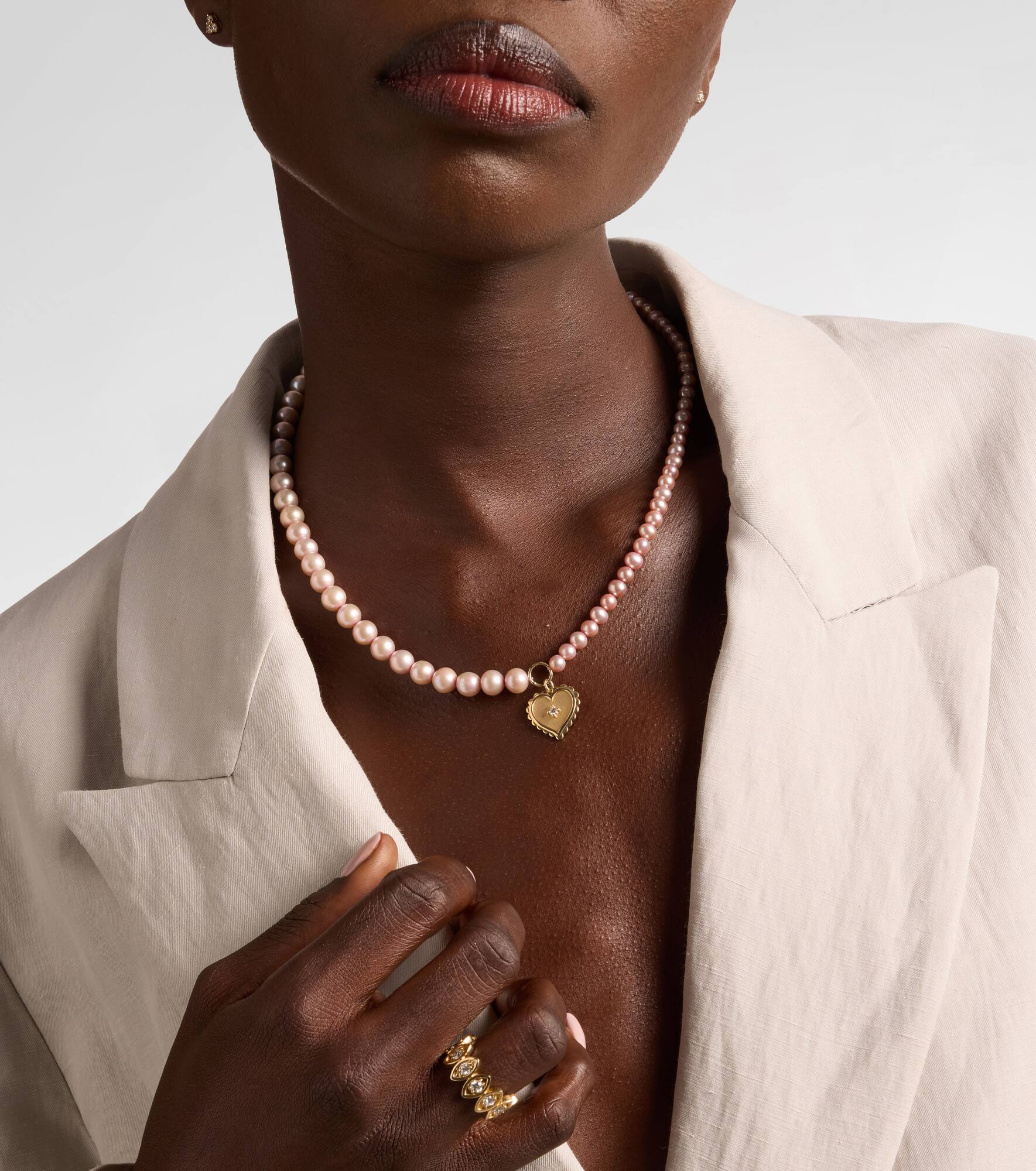 14kt gold necklace with pearls - 3