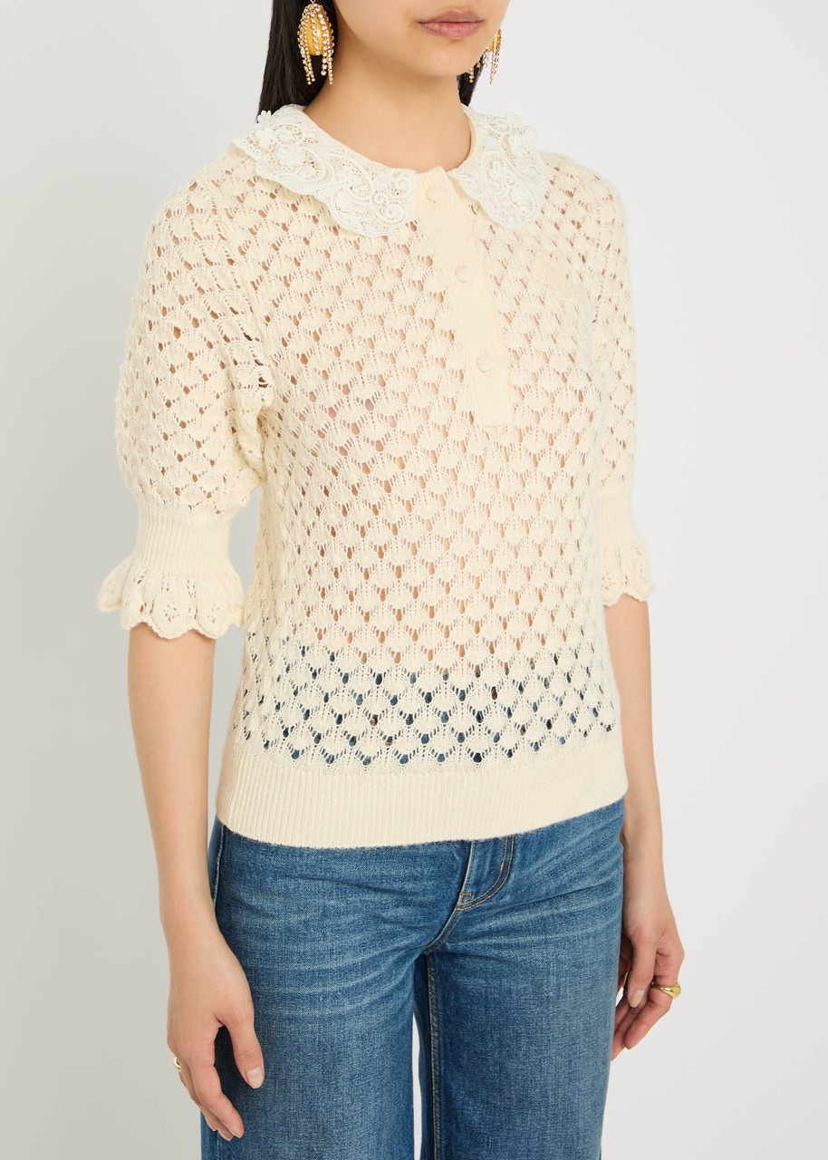 Chloe Lace-embellished Pointelle-knit top - 2