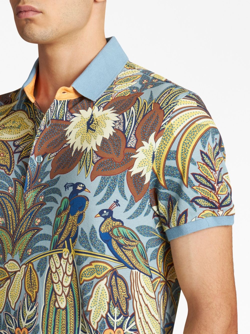 peacock-print cotton polo shirt - 4