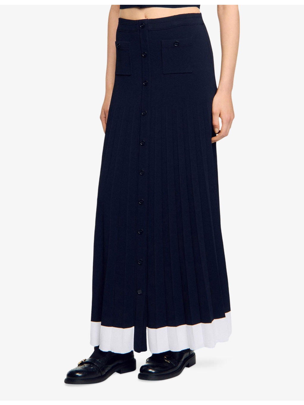 Contrast-Hem Button-Down Knitted Maxi Skirt - 3