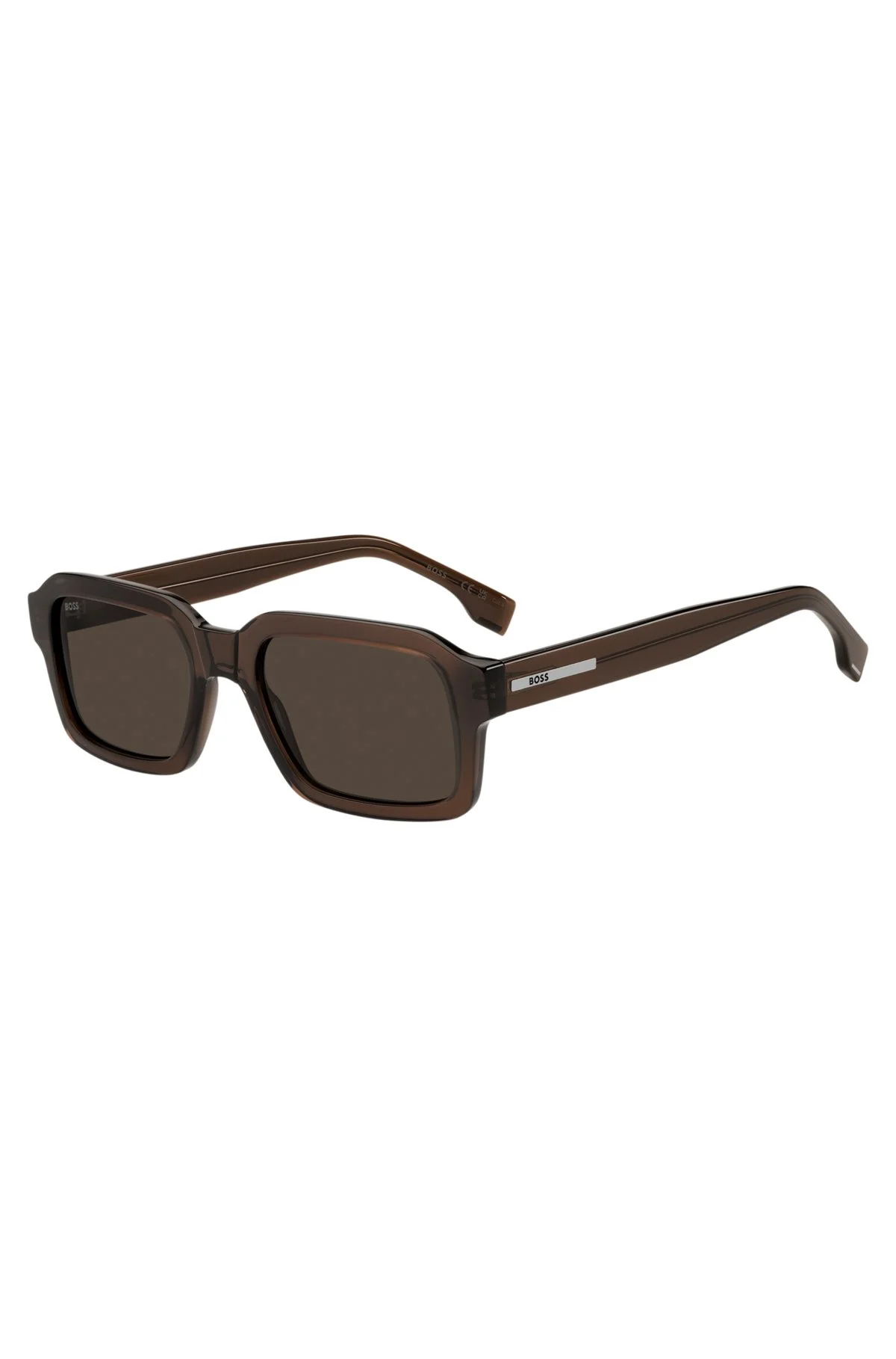 BROWN ACETATE SUNGLASSES WITH SILVER-TONE LOGO INSERT - 1