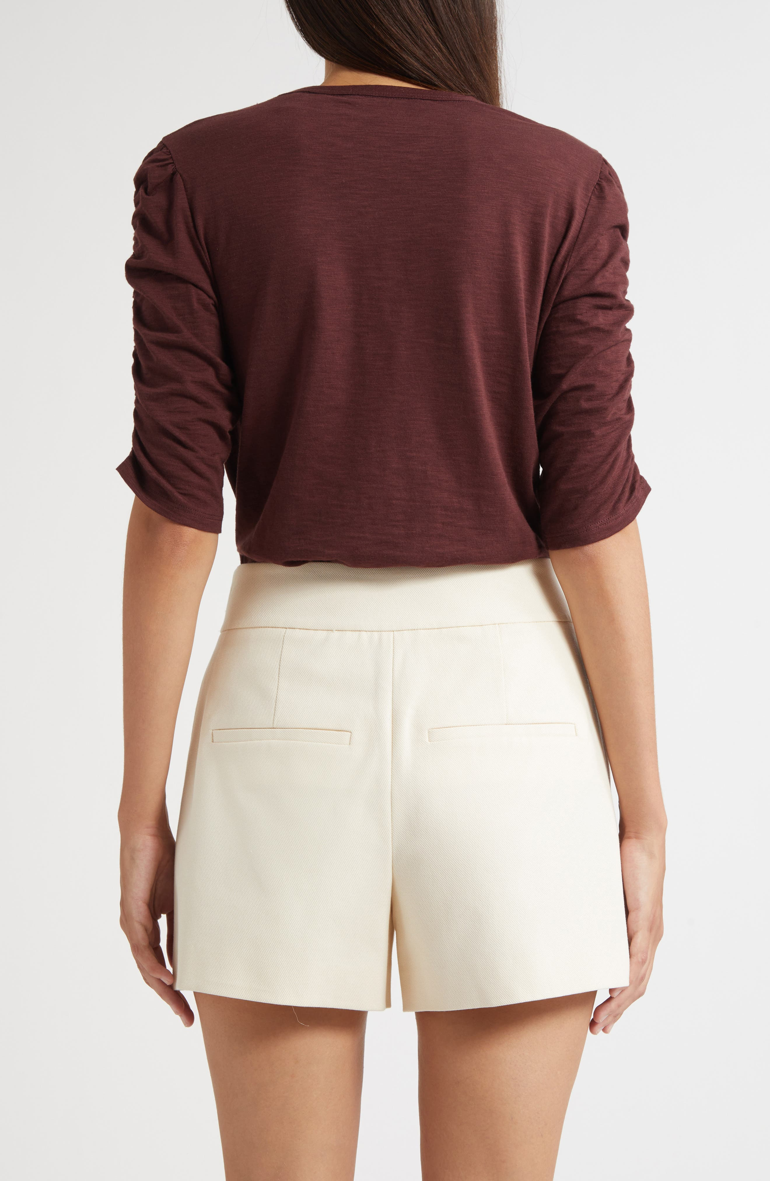 Veronica Beard Waldorf Ruched Sleeve Cotton Slub Top in Raisin at Nordstrom - 2
