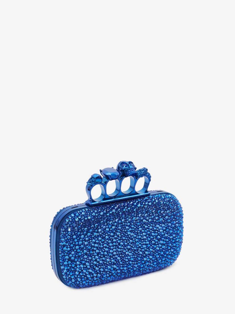 Skull Four Ring Clutch With Chain in Electric Blue - 2