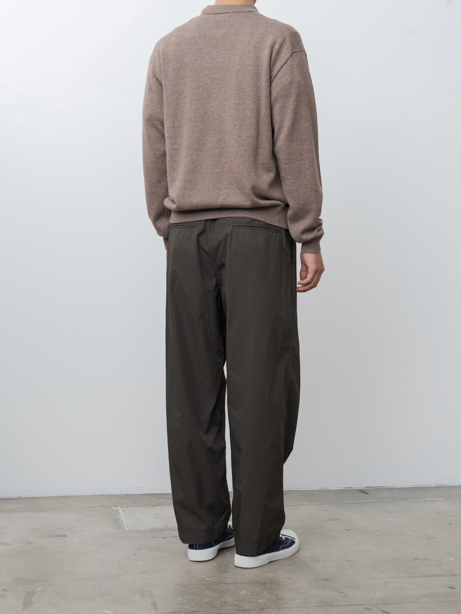 Linen Wool Brushed Zip Up Polo Sweater - Camel - 5