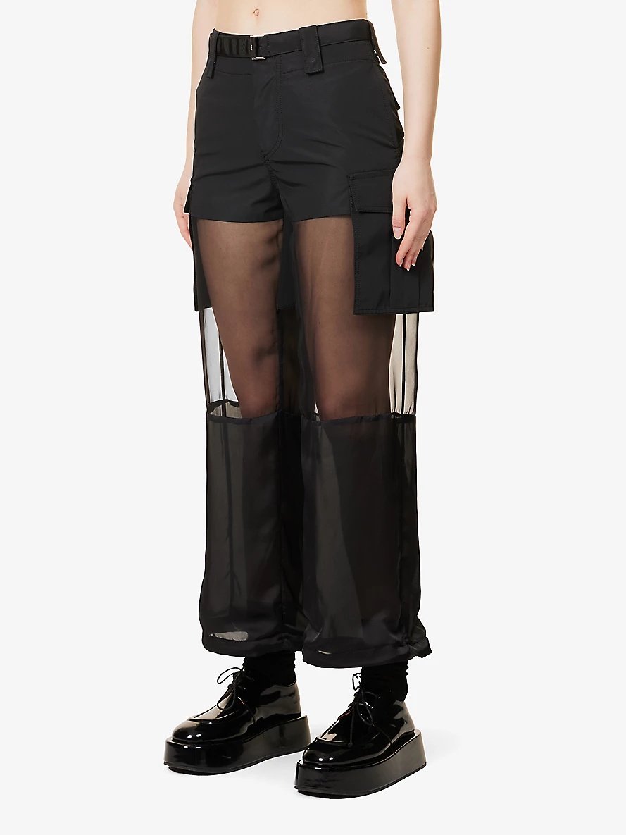 Combo semi-sheer straight-leg satin trousers - 3