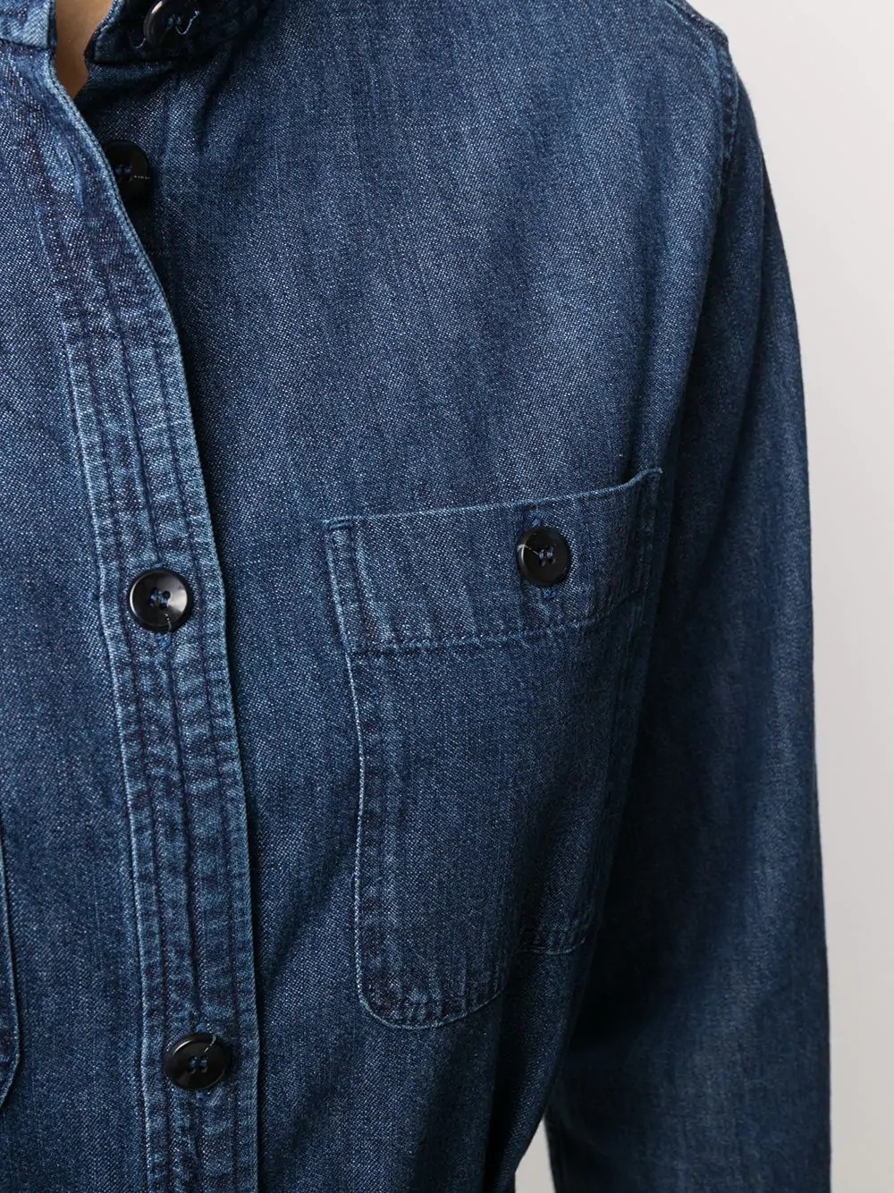 button down tie waist denim shirt - 5