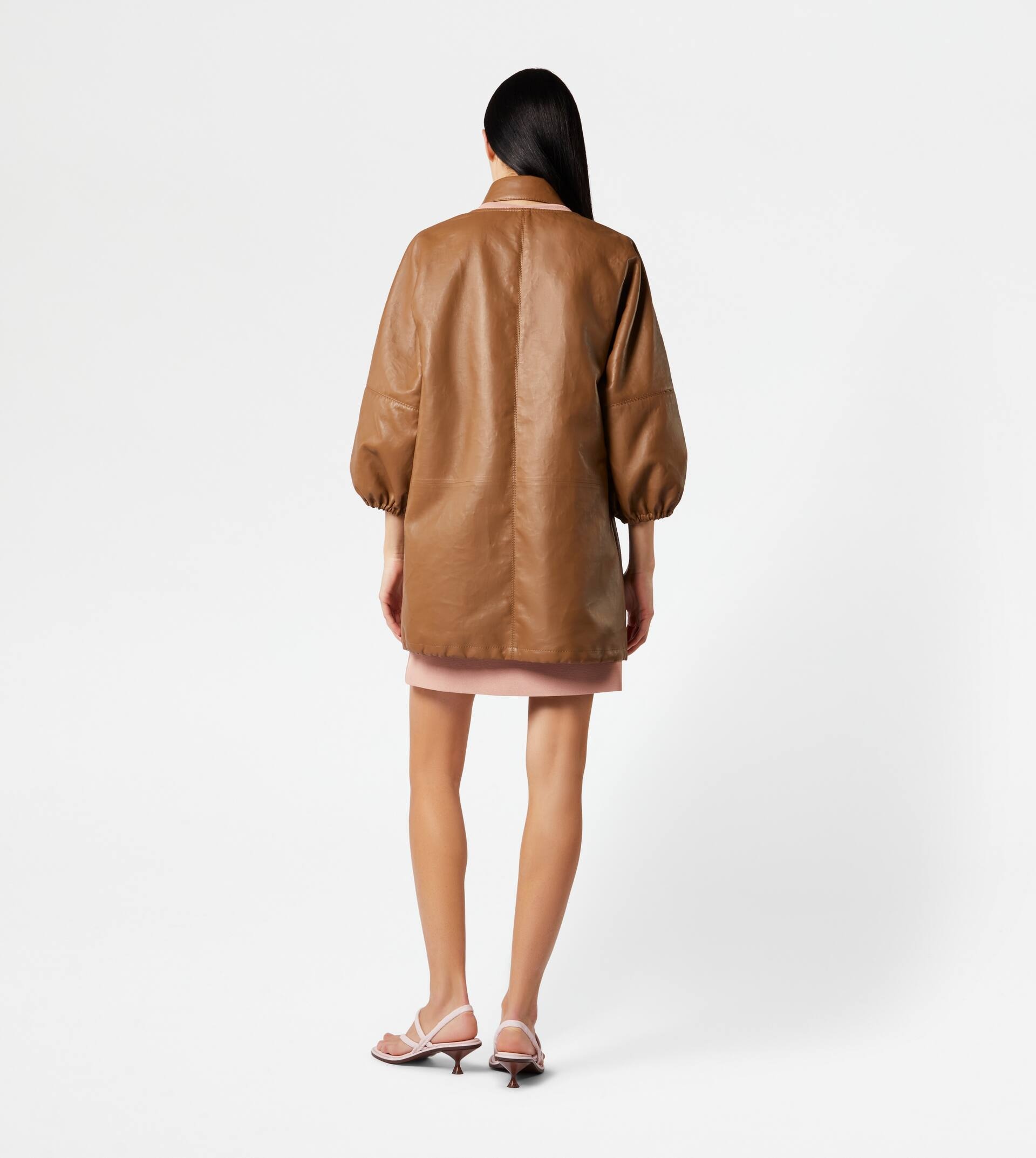OVERCOAT IN LEATHER - BEIGE - 3