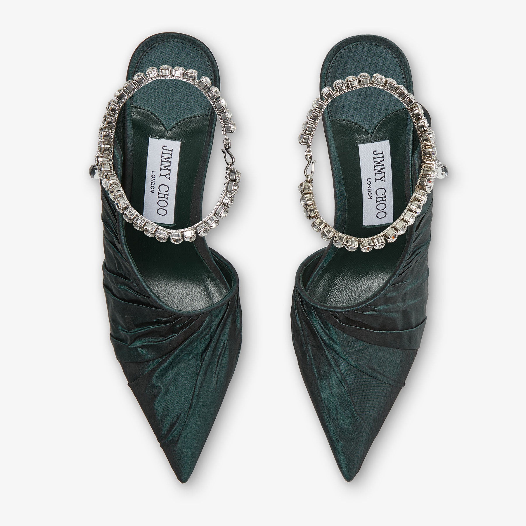 Sadia 95
Dark Green Taffeta Pumps with Crystal Anklet - 5