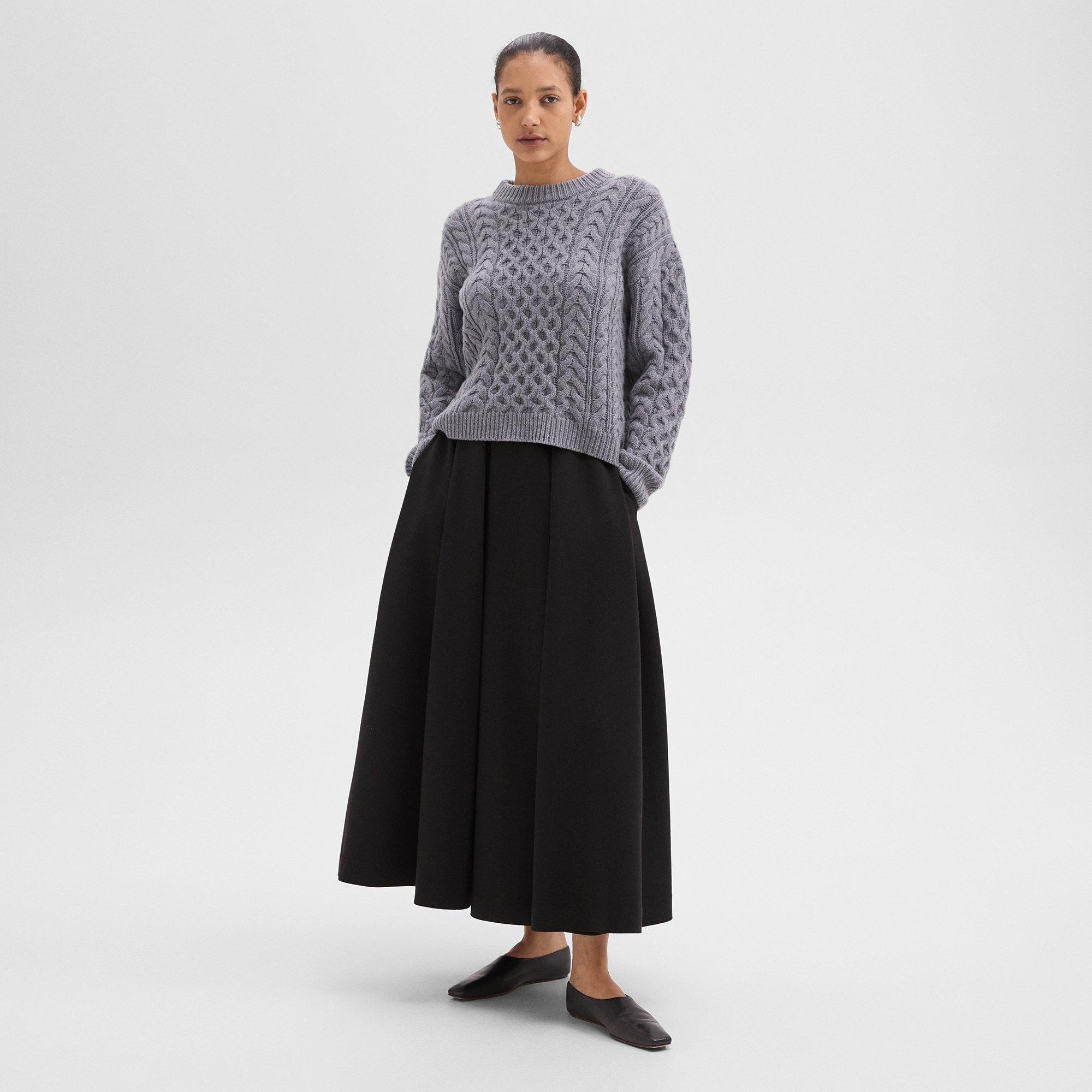 Pleated Midi Skirt in Double Weave - 2
