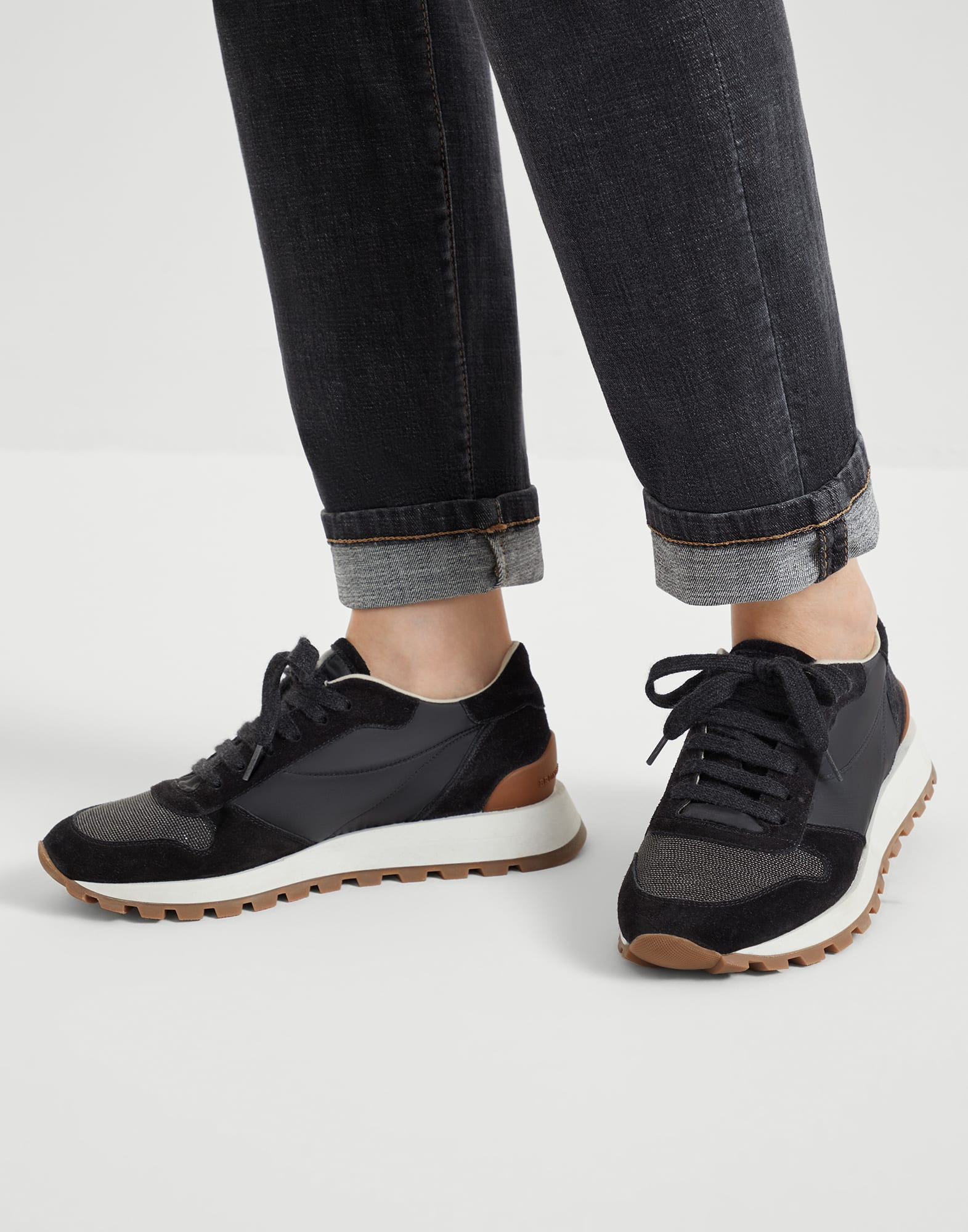 Suede and techno fabric runners with precious toe - 4