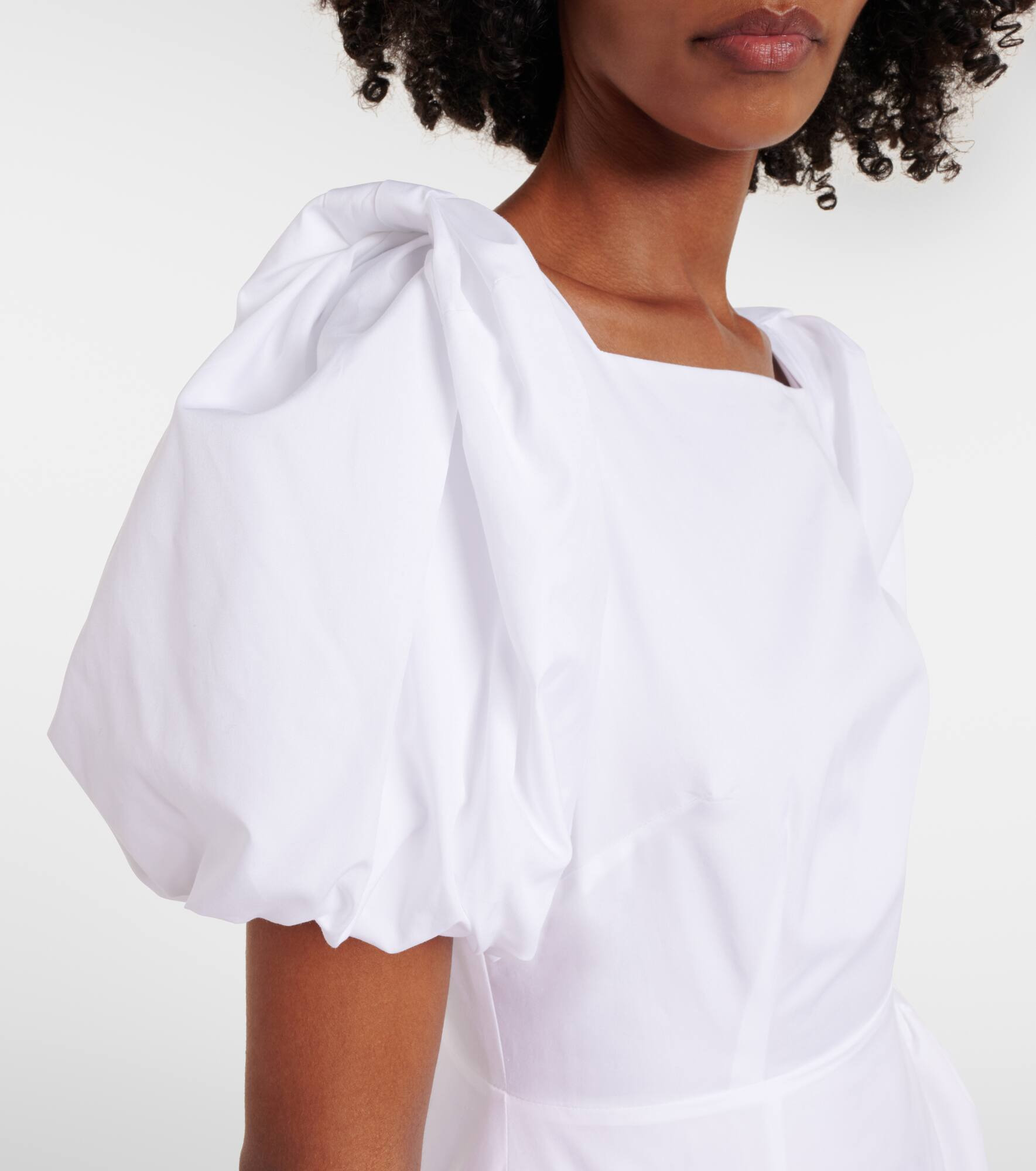 Puff-sleeve cotton poplin midi dress - 5