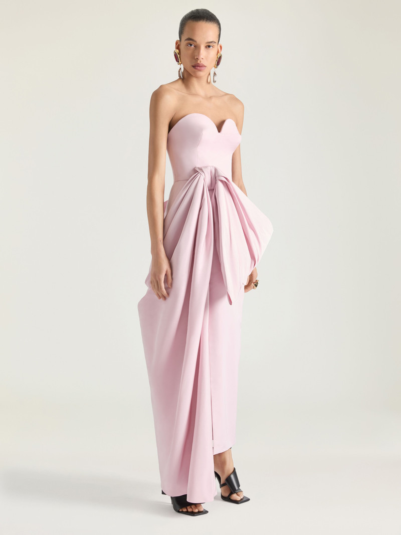 EVENING BUSTIER DRESS IN POLYFAILLE WITH BOW DETAIL 3