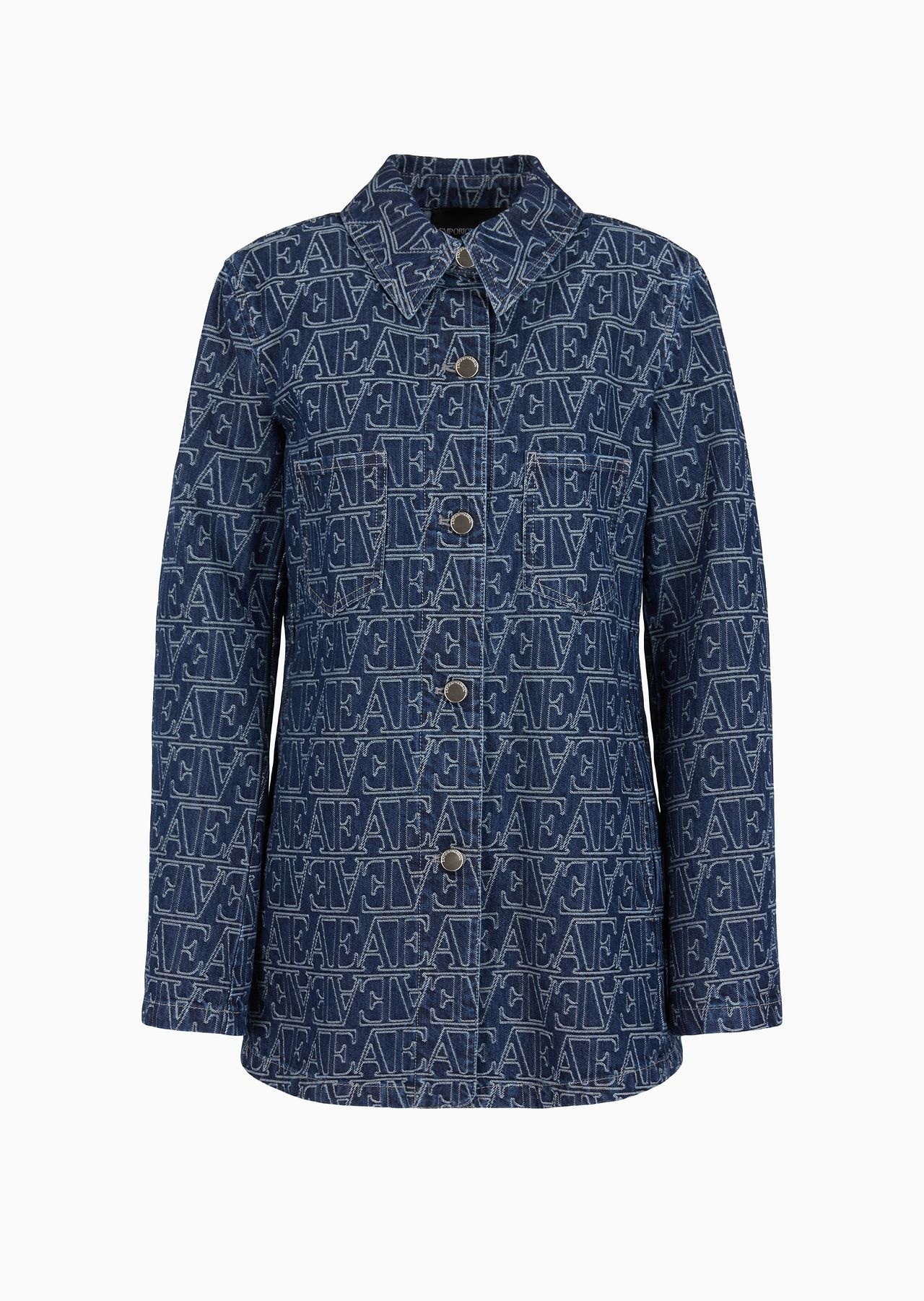 Denim shirt jacket with all-over jacquard EA logo - 1