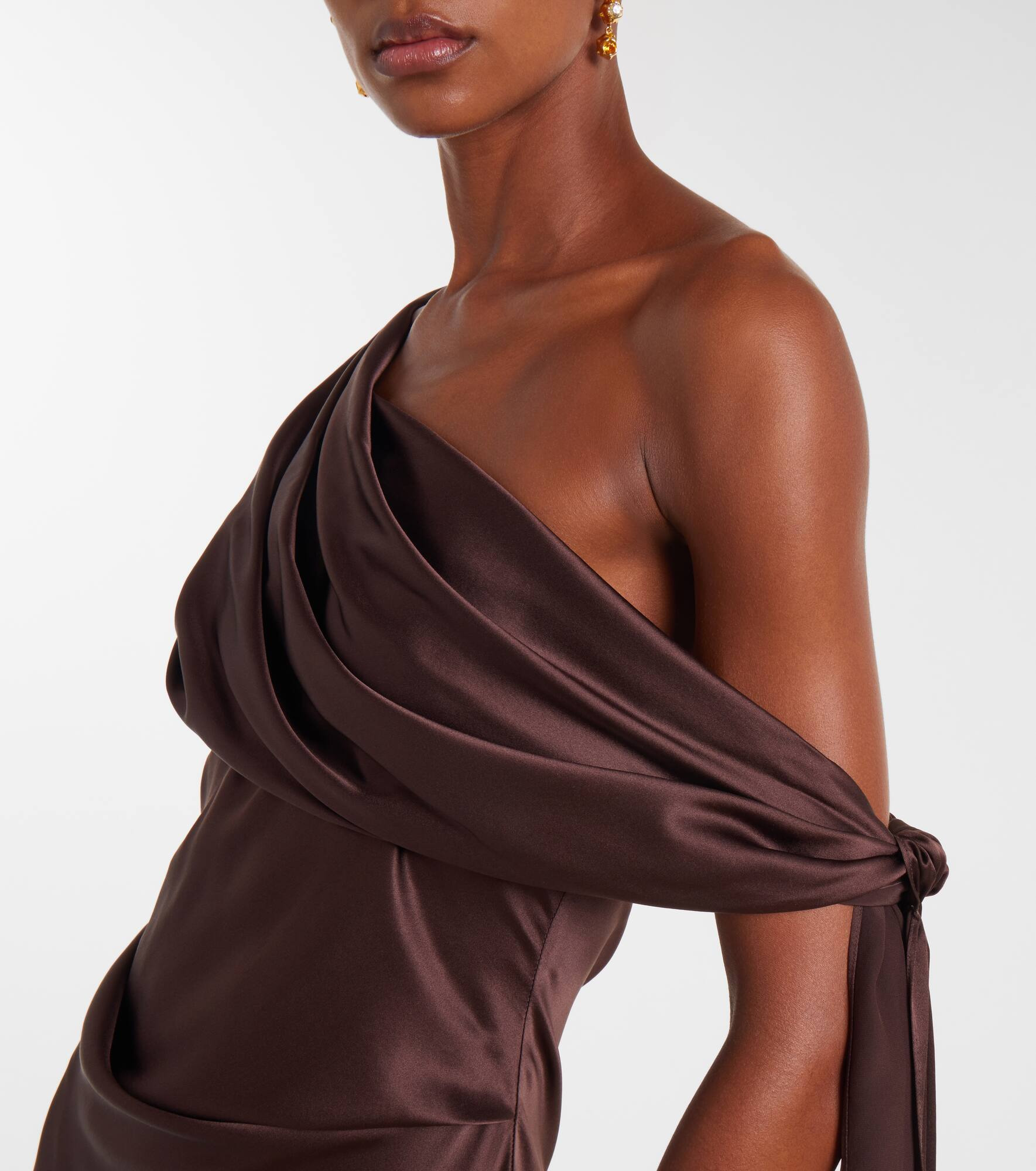 Draped asymmetrical silk satin gown - 4