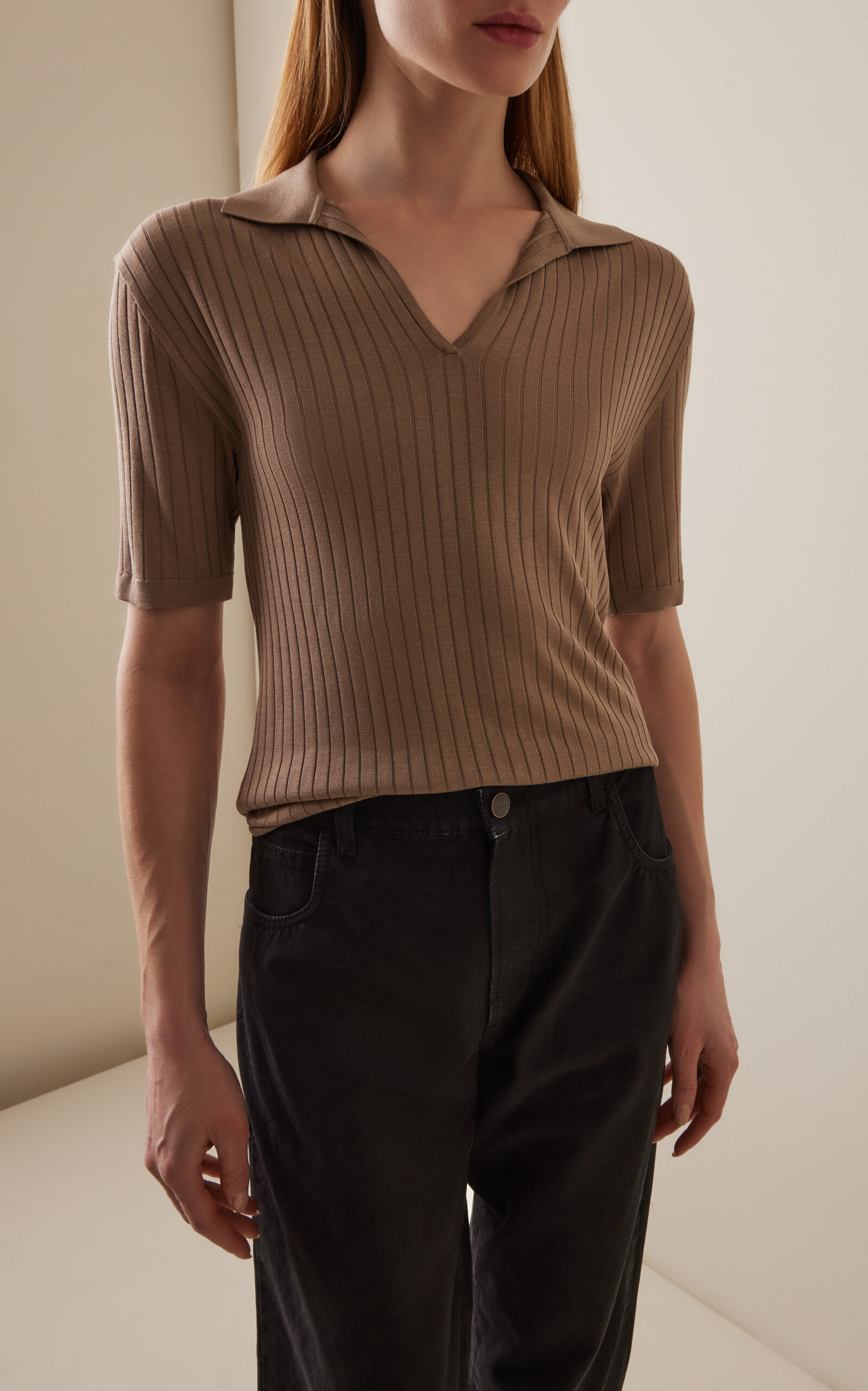 Kaiomi Ribbed-Knit Polo Top neutral - 2