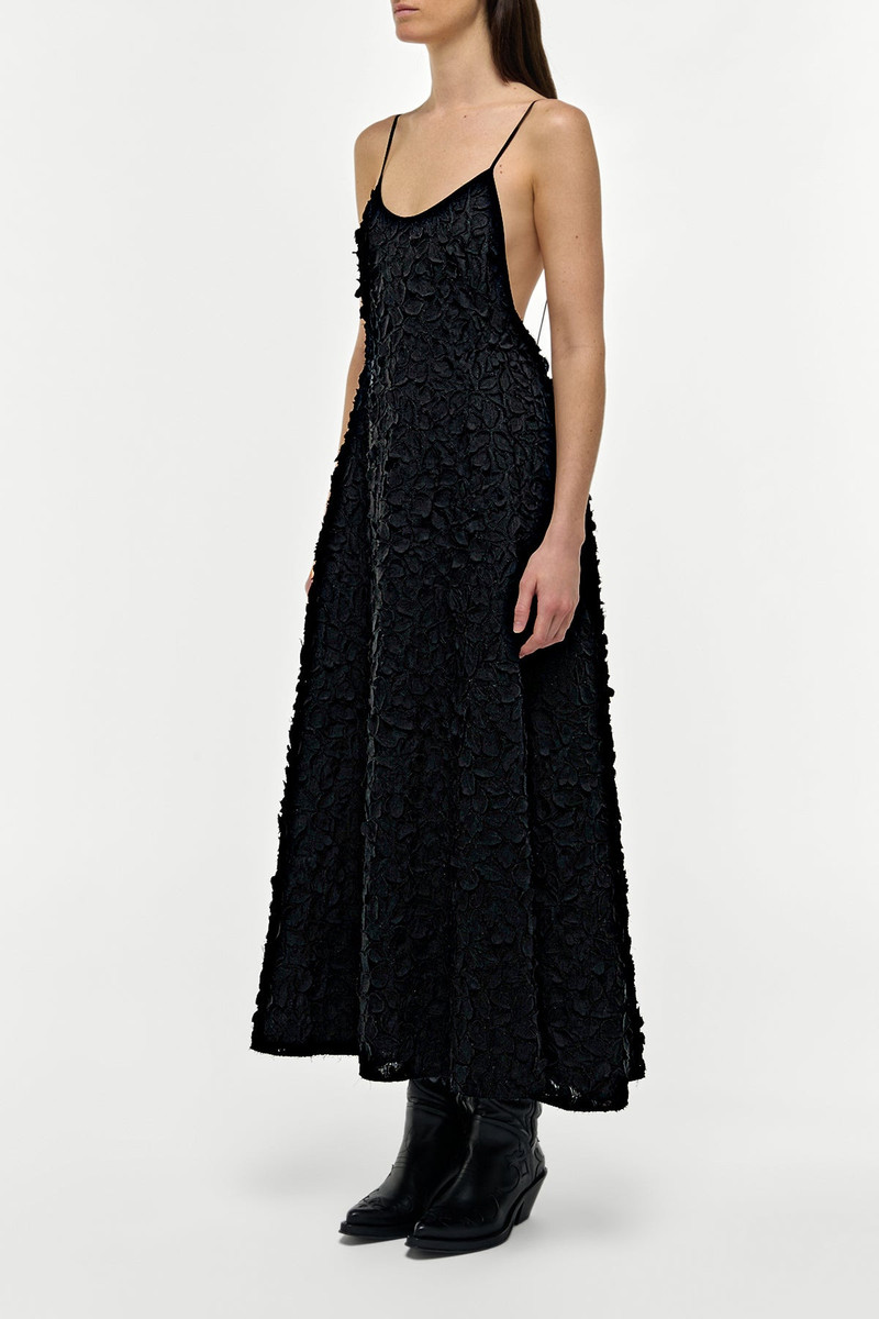 Nexus Embroidered Leaves Maxi Dress in Black Linen 4