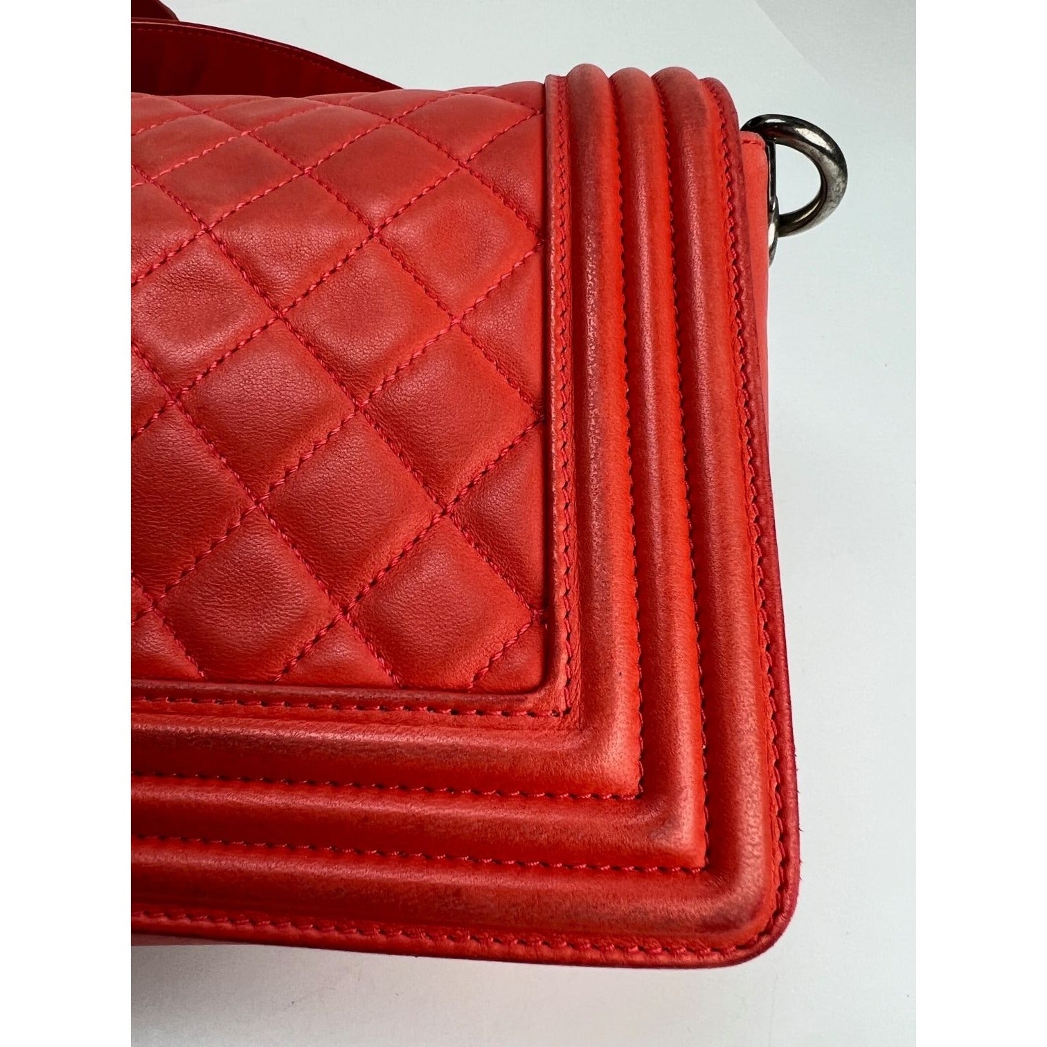 CHANEL Lambskin Quilted Medium Boy Red Flap Bag - 16