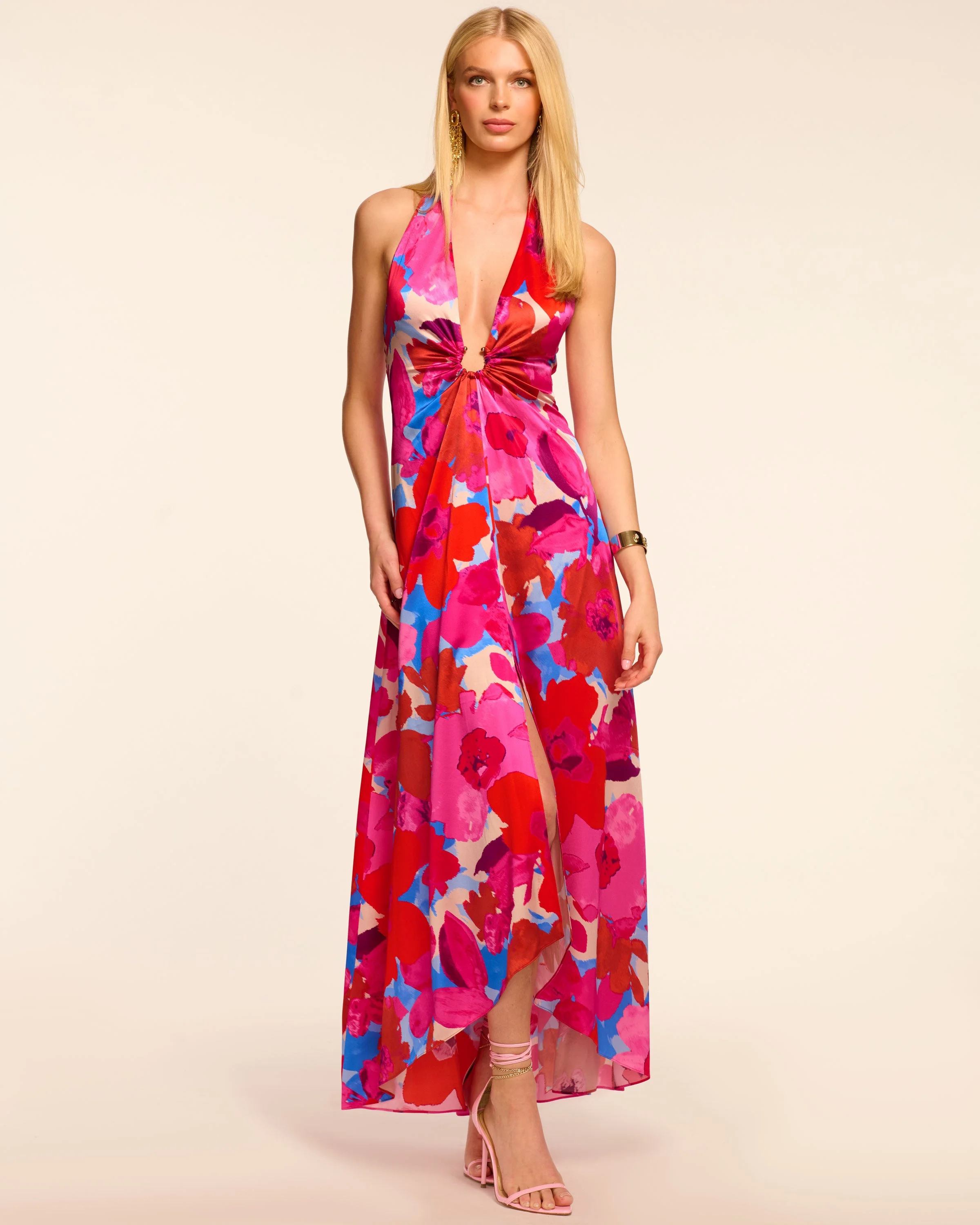Darbi Silk Plunging Halter Gown - 1