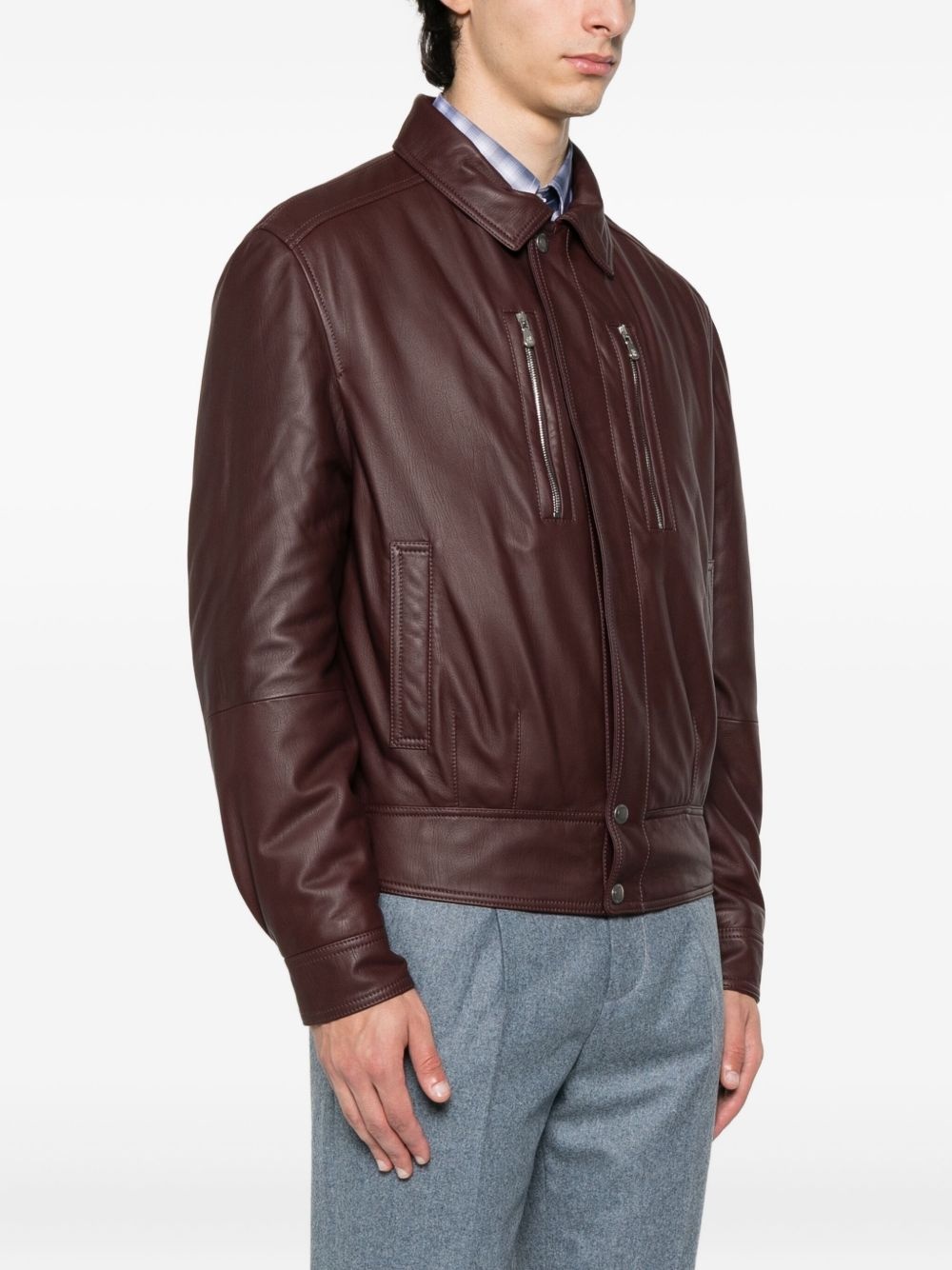 zip-fastening leather jacket - 3