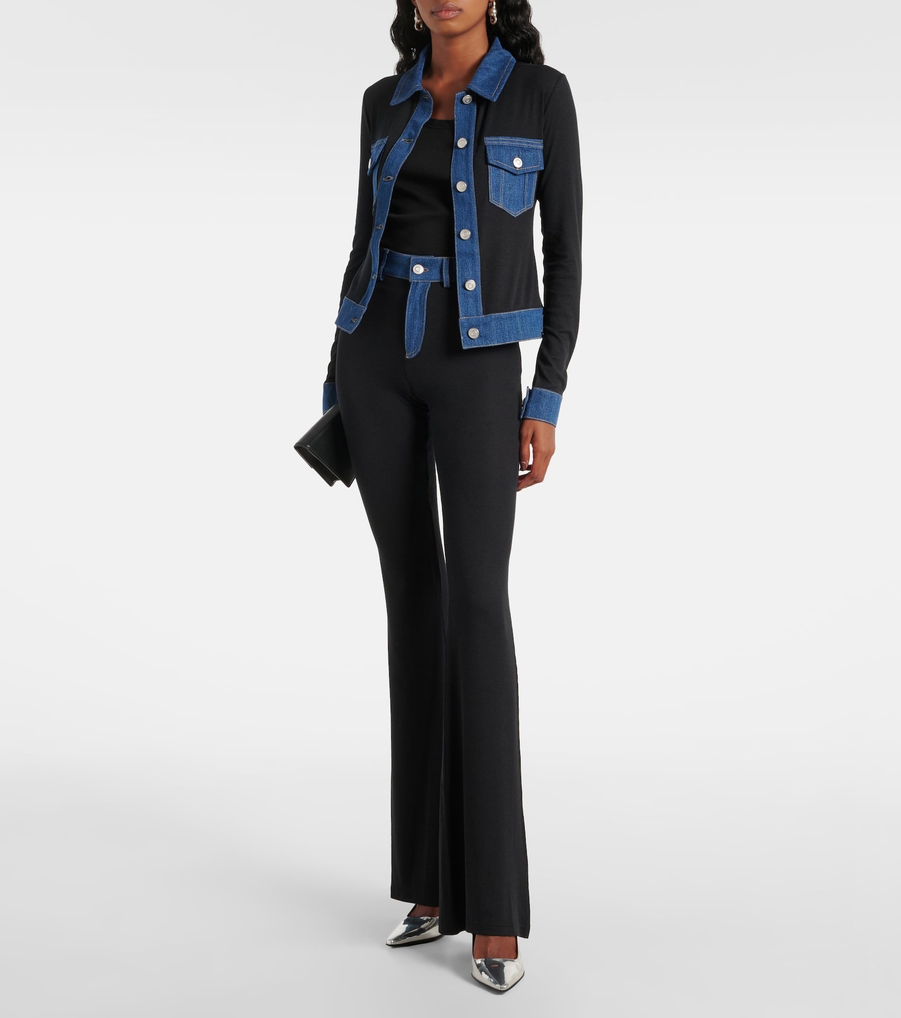 Denim-trimmed high-rise flared pants - 2