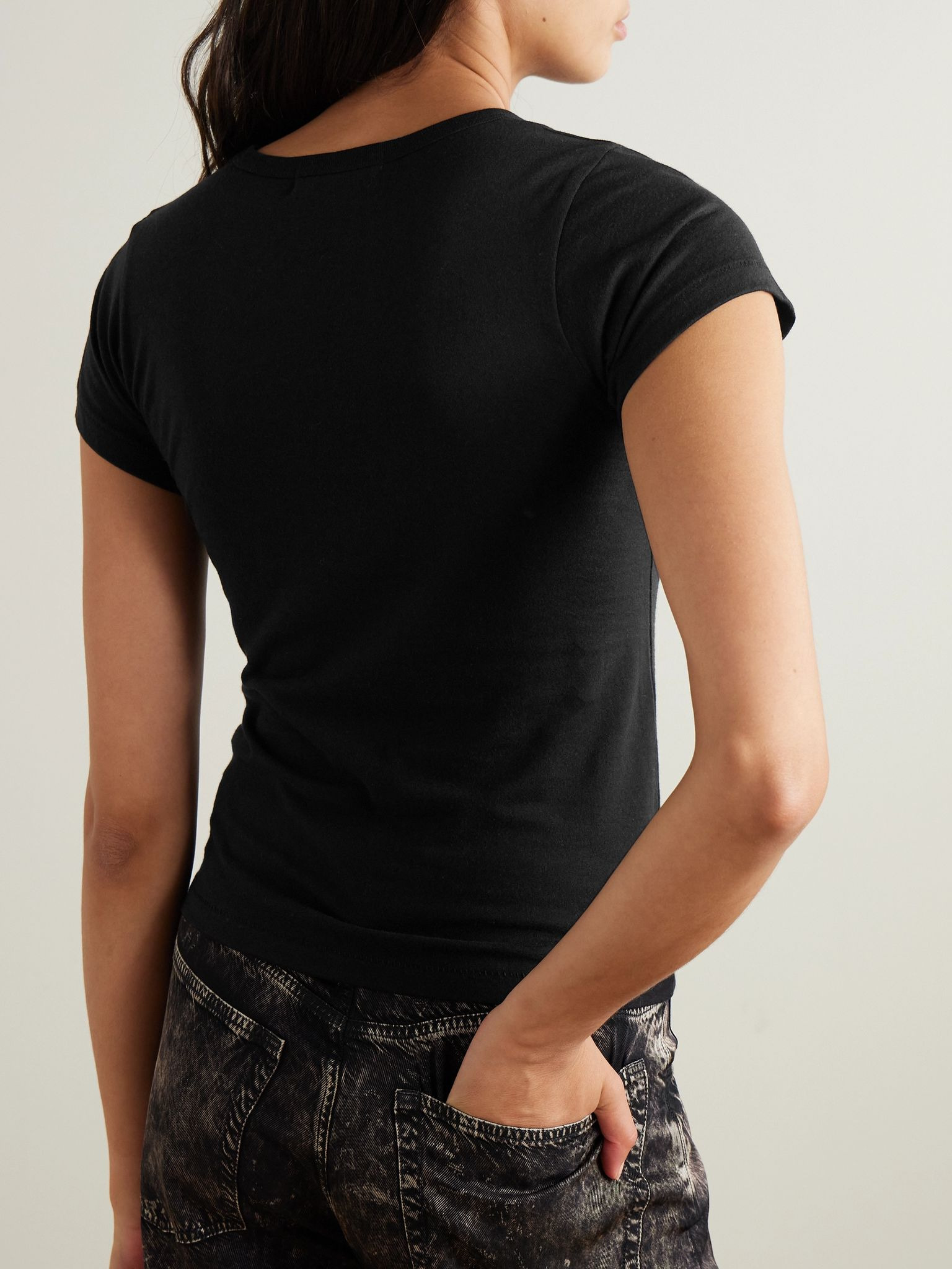 Short Sleeve Baby Tee cotton and modal-blend jersey T-shirt Black - 4