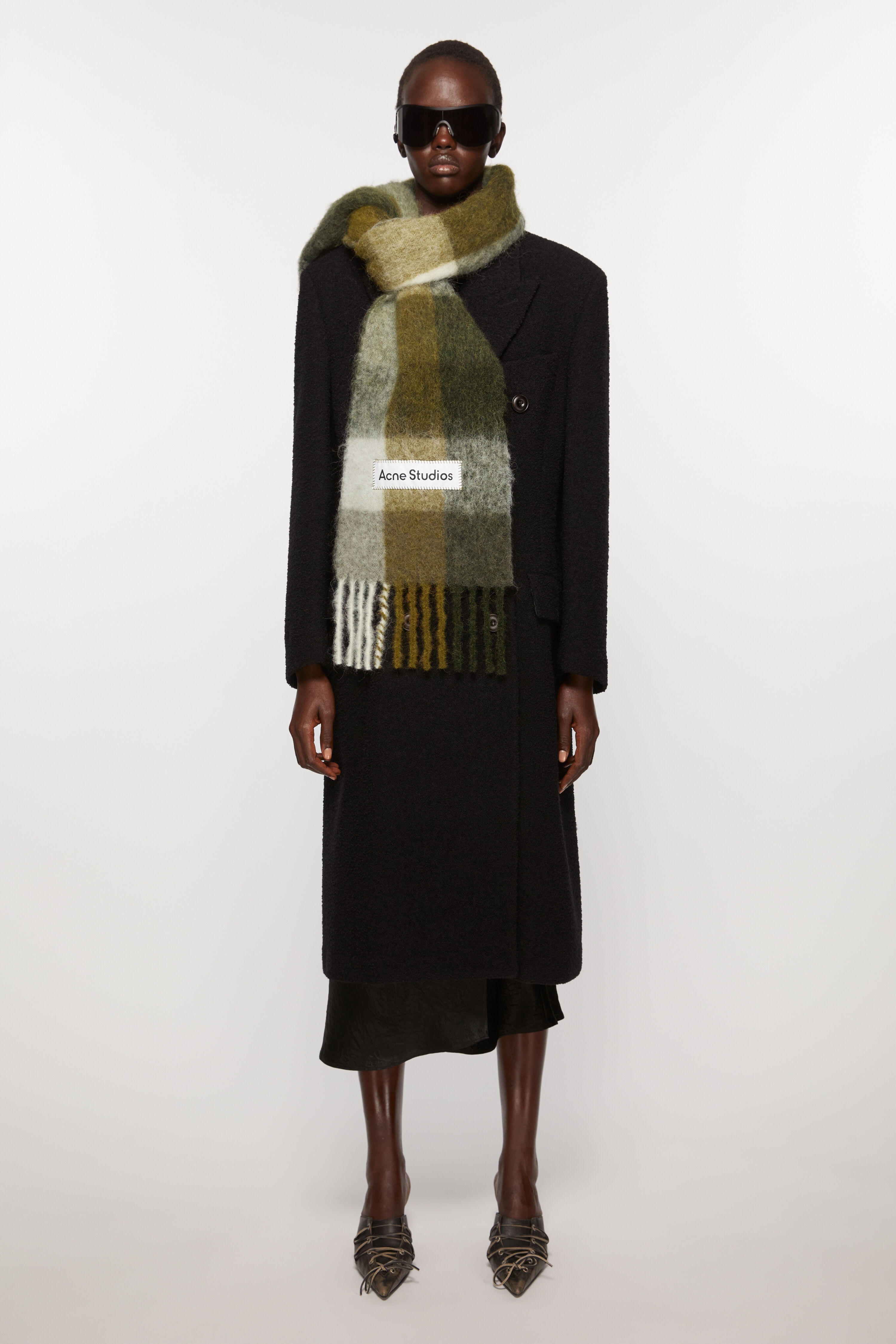 Acne Studios Mohair checked scarf - Taupe/Green/Black