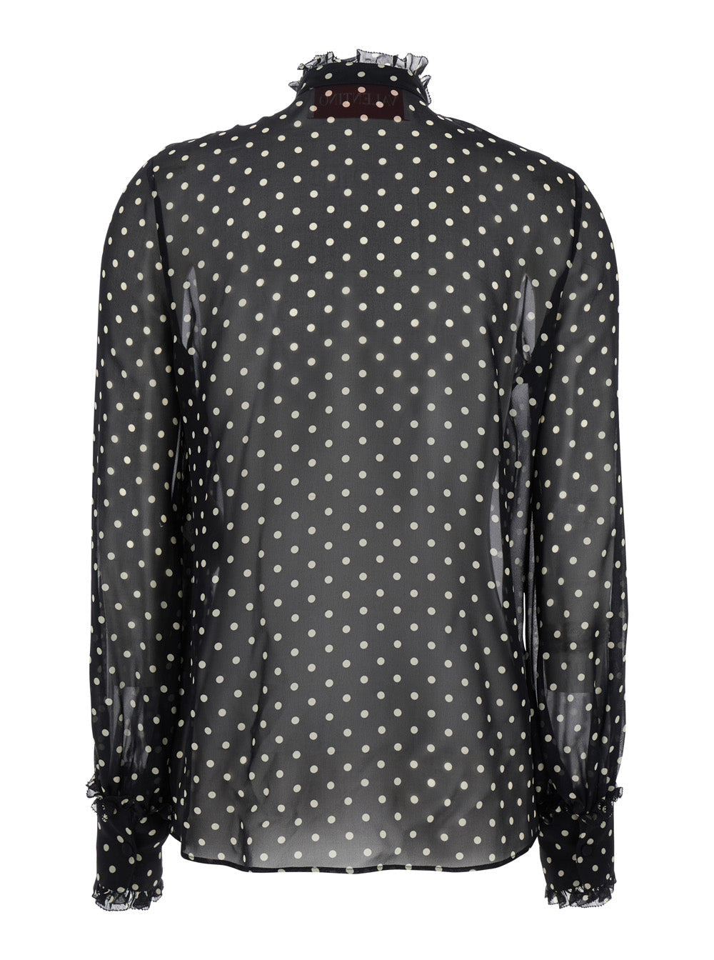 Valentino Women Black Crewneck Shirt With Floral Embroidery And All-Over Polka Dots Motif In Silk Wo - 2
