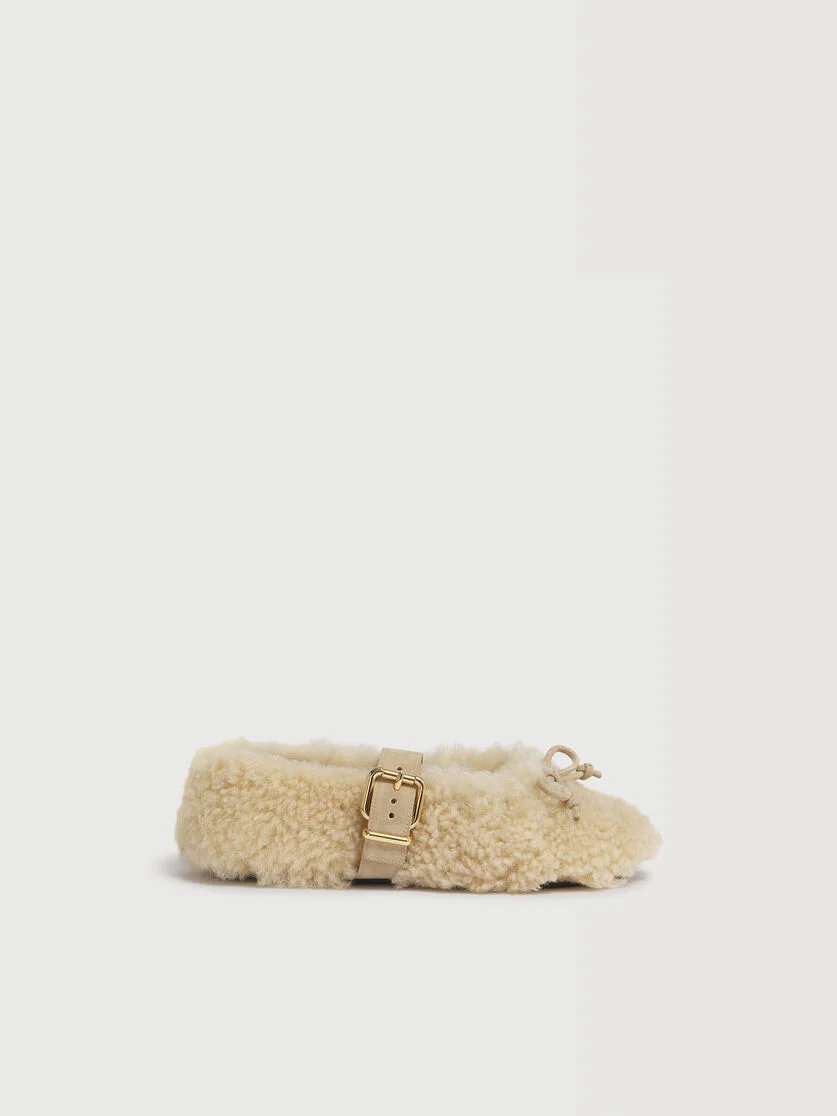 CREAM SHEARLING BALLERINA WITH BUCKLE - 1