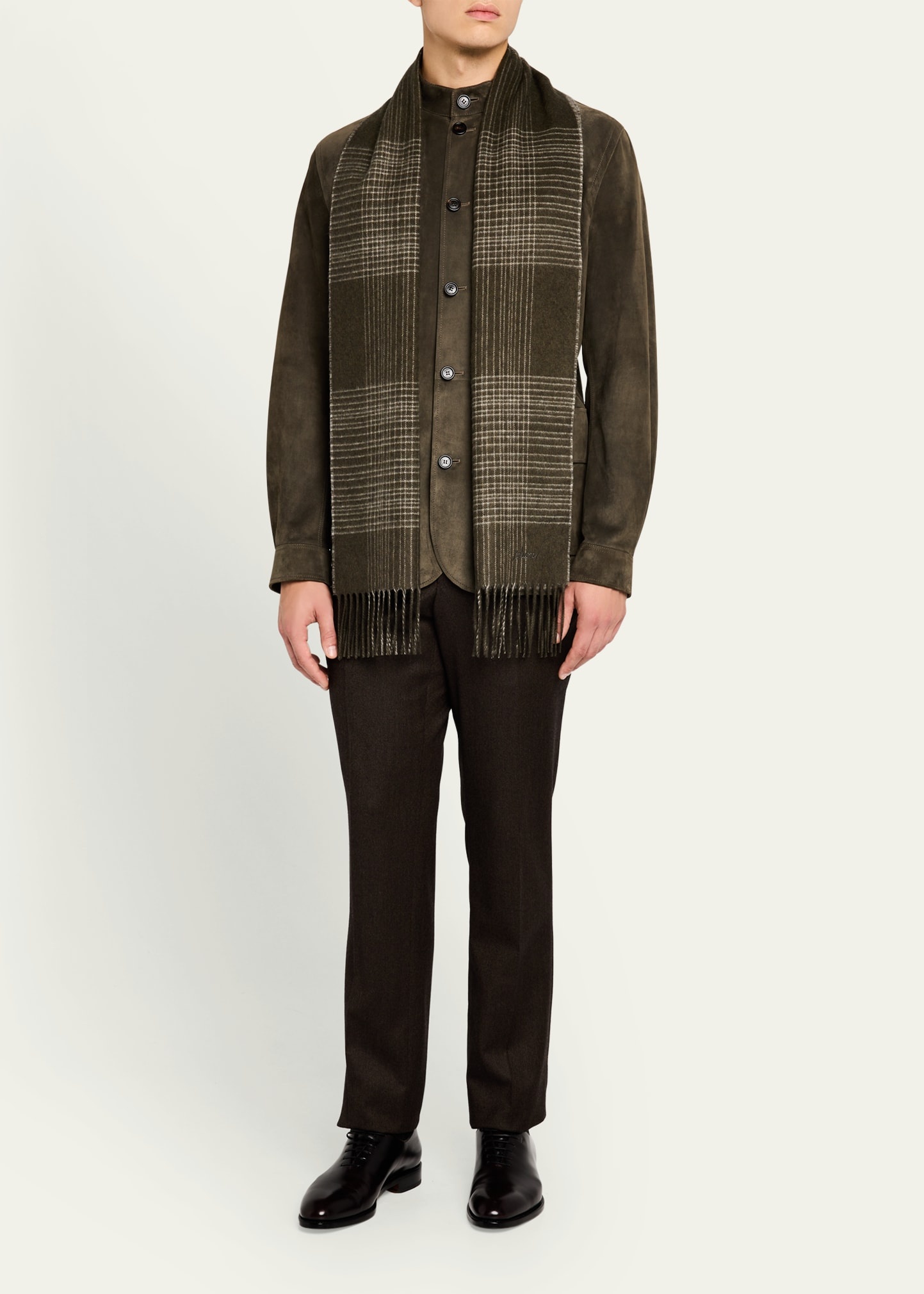 Men's Plaid Fringe Silk Cashmere Scarf - 3