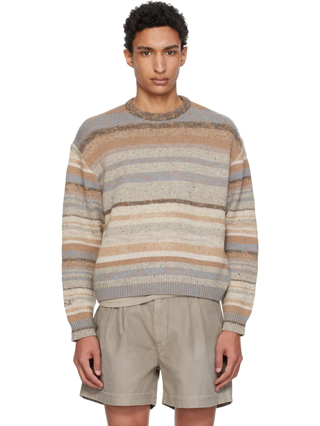 Brown Striped Knit Crewneck - 1