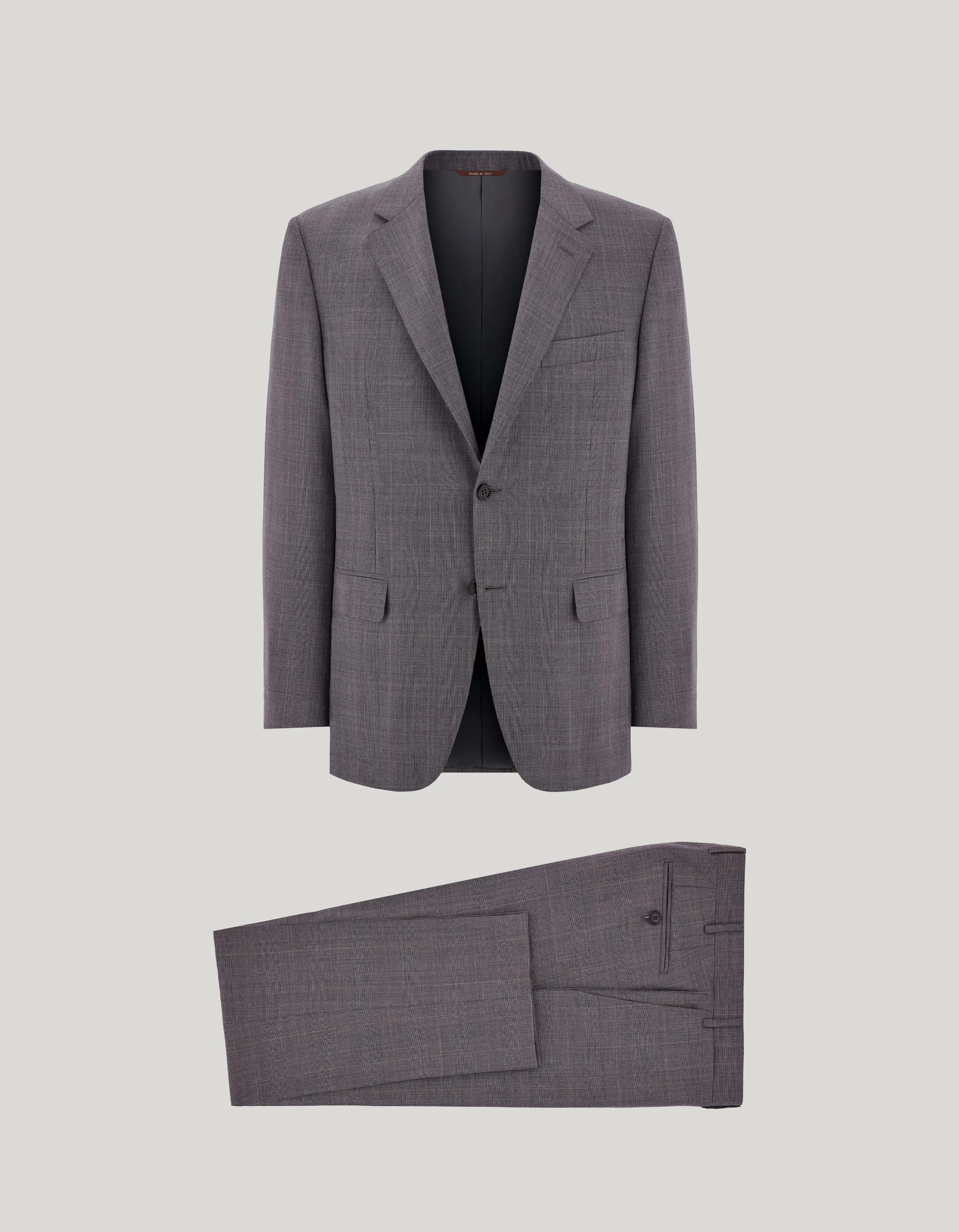 GRAY AND RUST-BROWN WOOL REGULAR-FIT SUIT WITH PRINCE OF WALES DESIGN - 1
