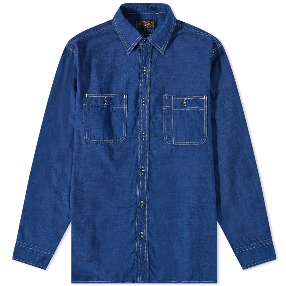 Beams Plus WORK Indigo Chambray Shirt - 1