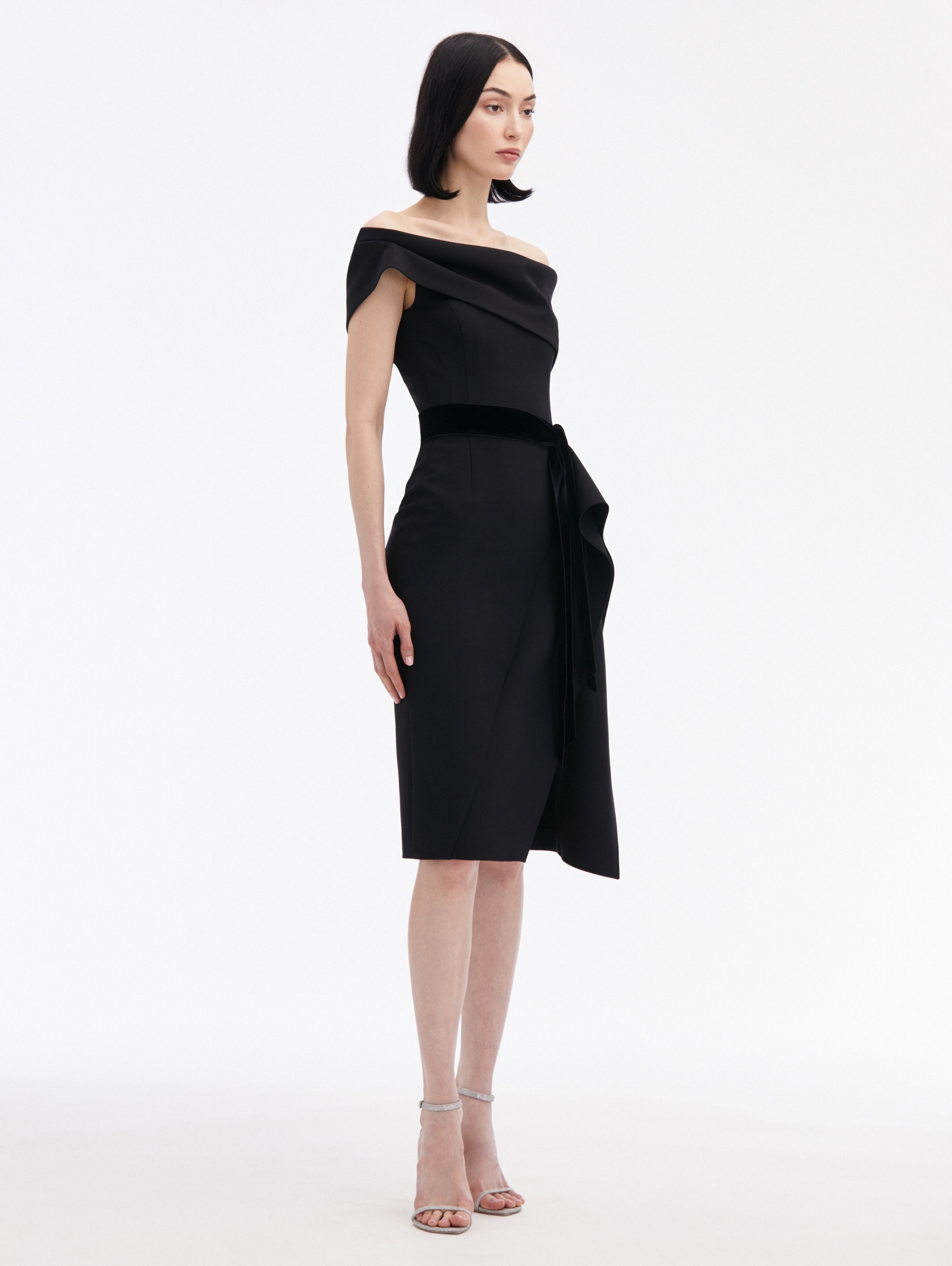 RIBBON-DETAILED OFF SHOULDER COCKTAIL DRESS - 3